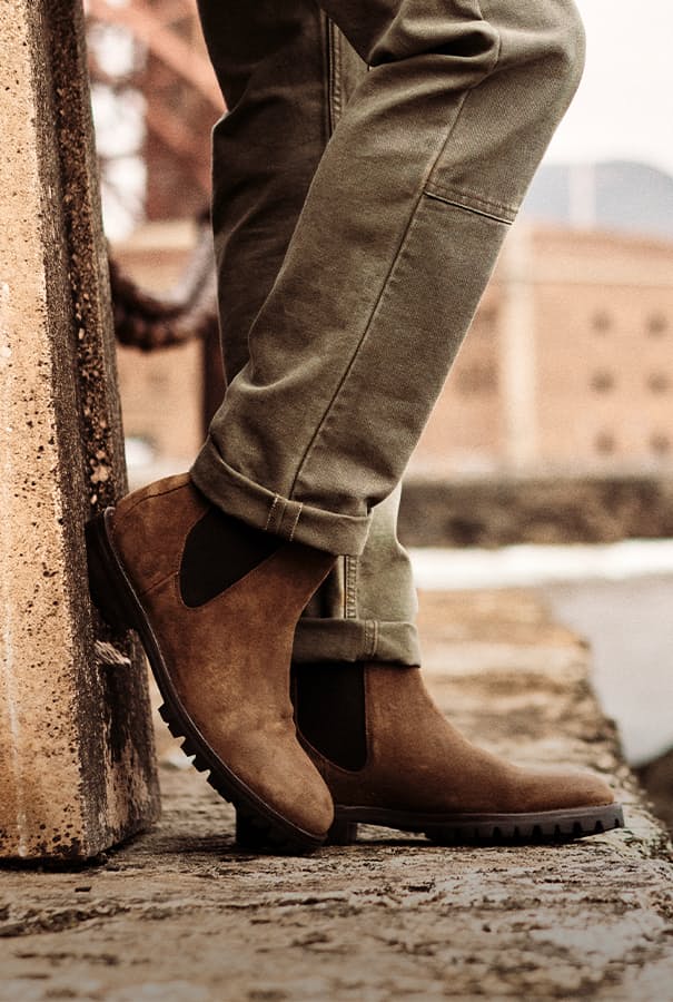 Brown Rhodes boots on model