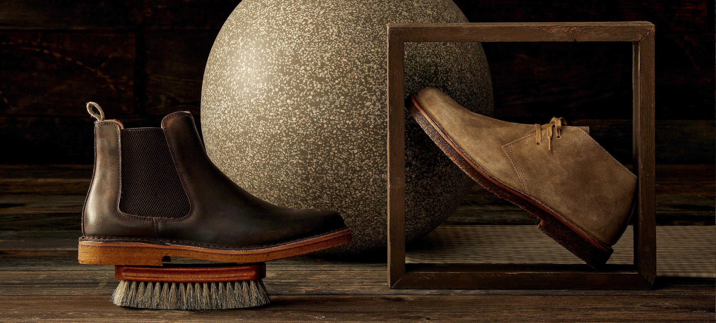Artistic image of shoes with abstract objects