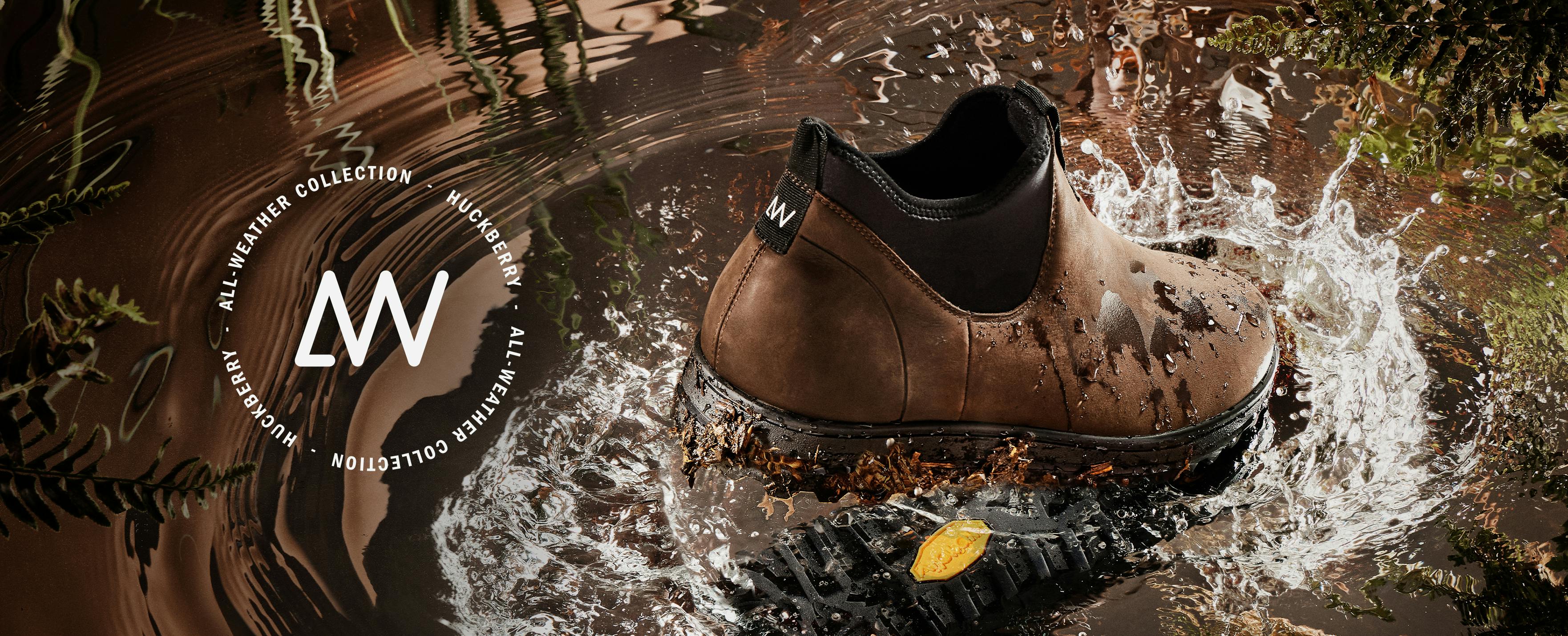 All Weather brown boot splashing in water