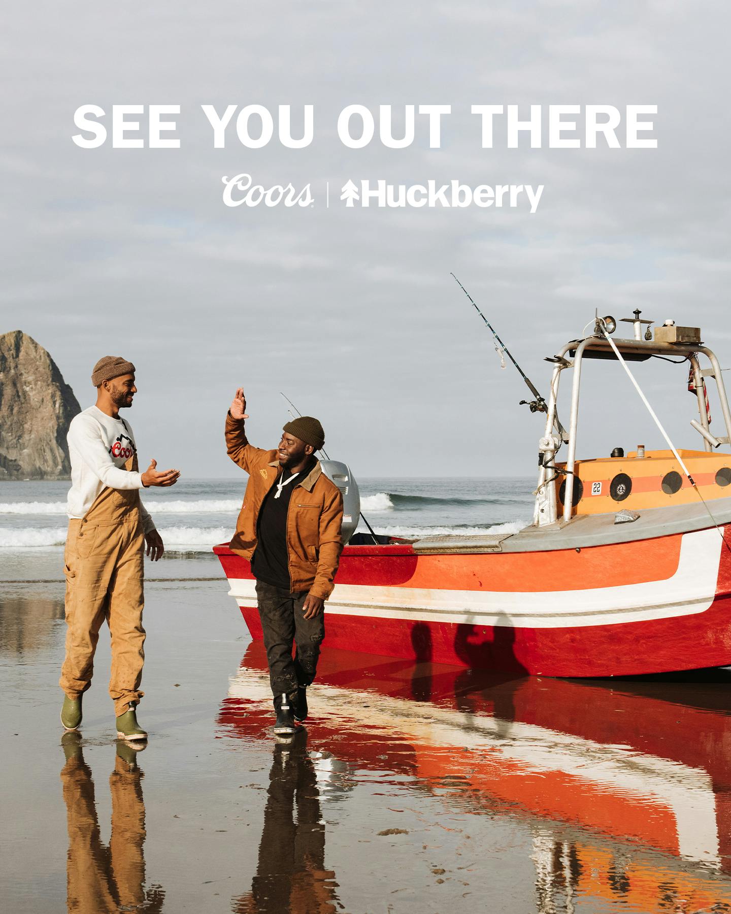 See You Out There text over image of men on beach