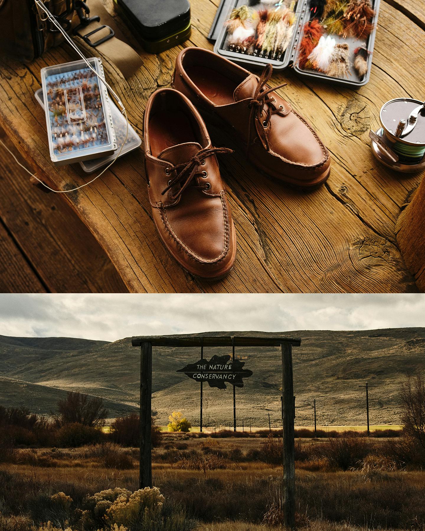 Photo of shoes and fishing gear