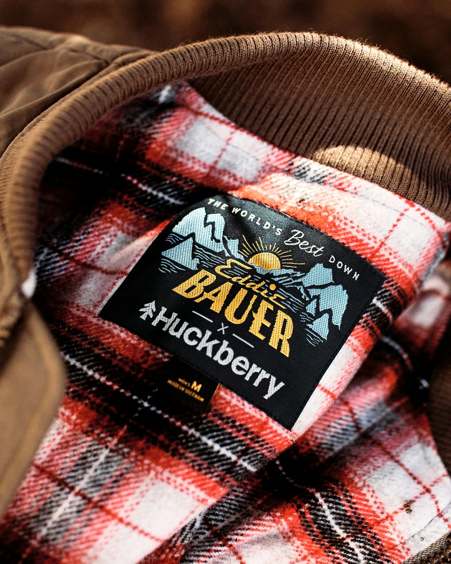 Detail shots of plaid jacket lining and label inside jacket