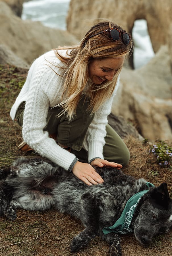 Woman petting dog