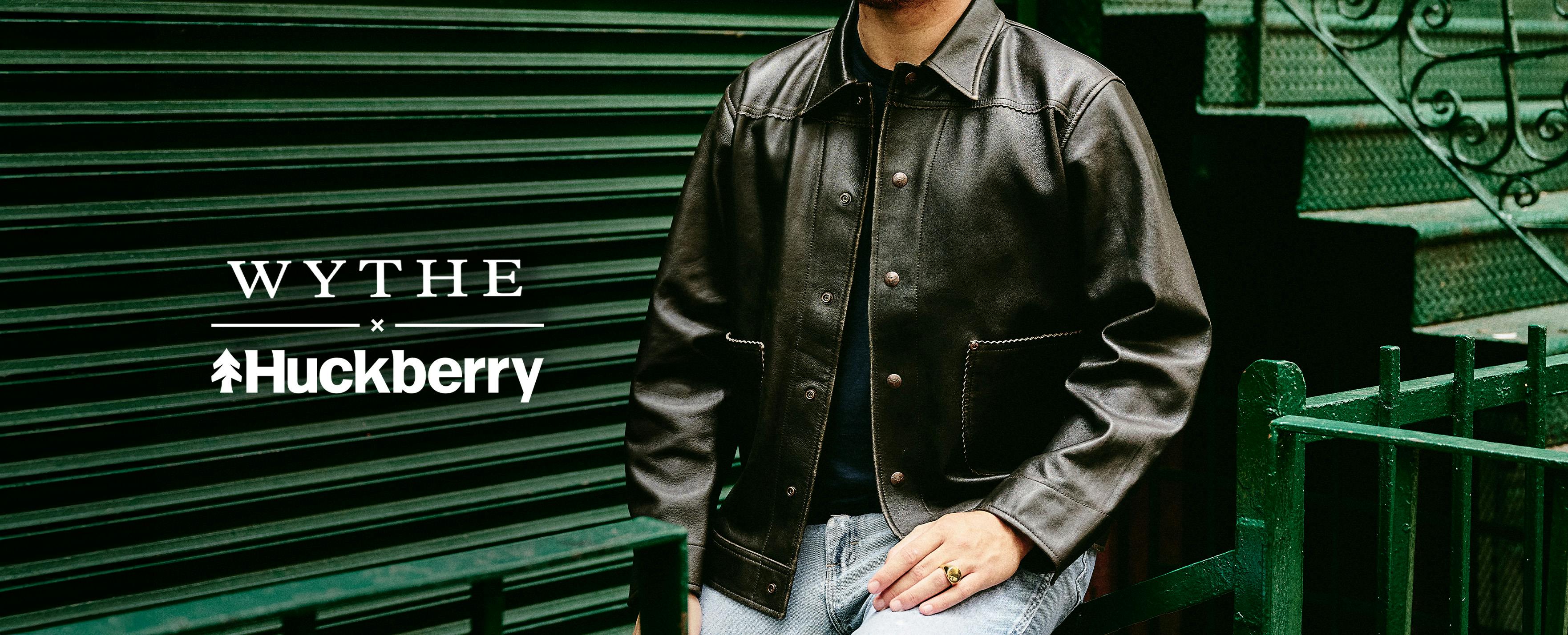Wythe x Huckberry Man wearing leather jacket