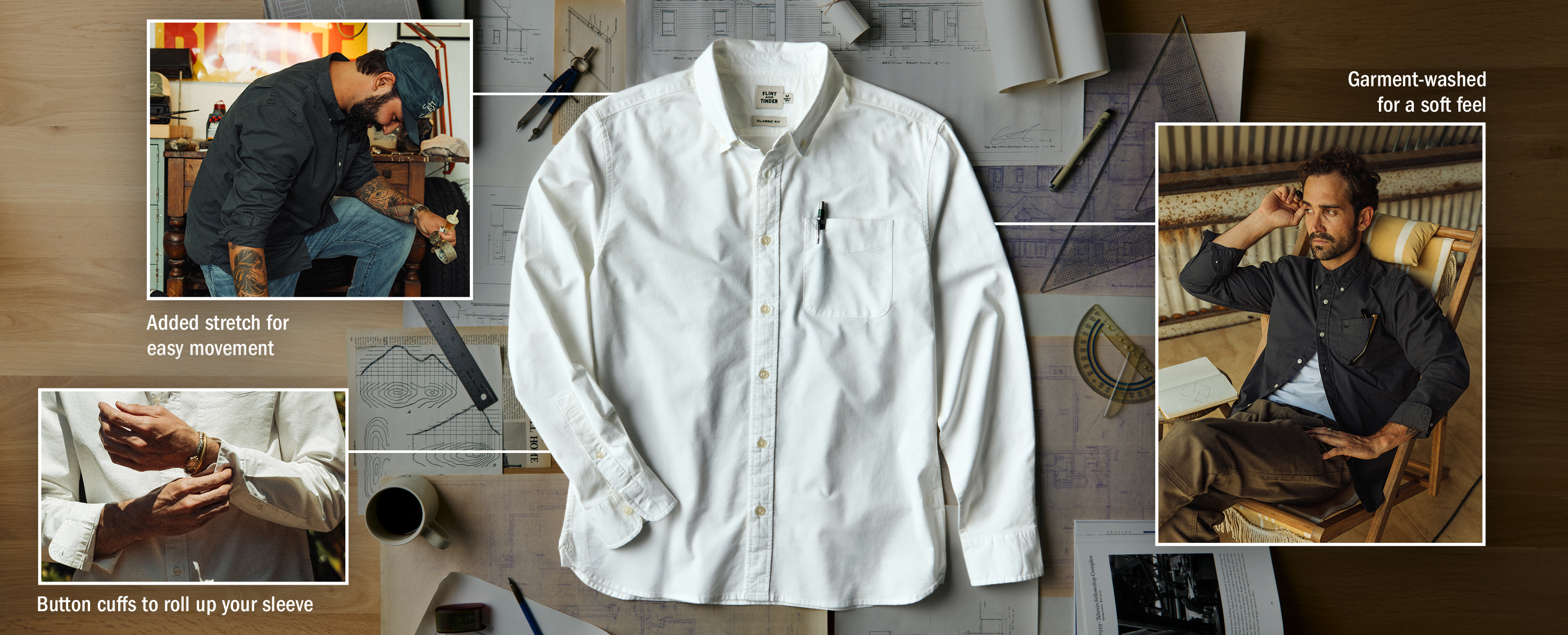 Flint and Tinder The Oxford Draftsman Shirt - Classic White