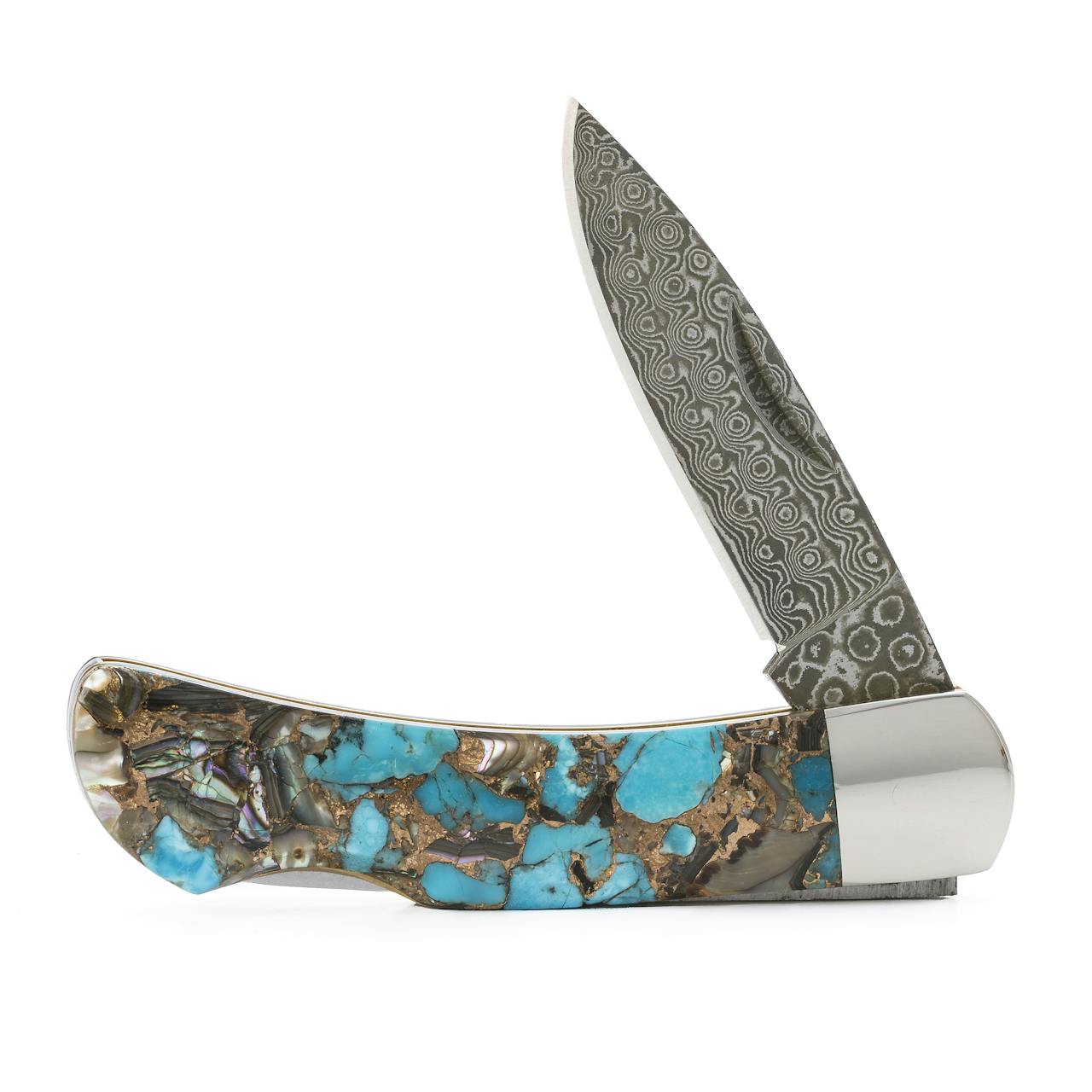 Santa Fe Stoneworks Turquoise Abalone Shell + Bronze Knife