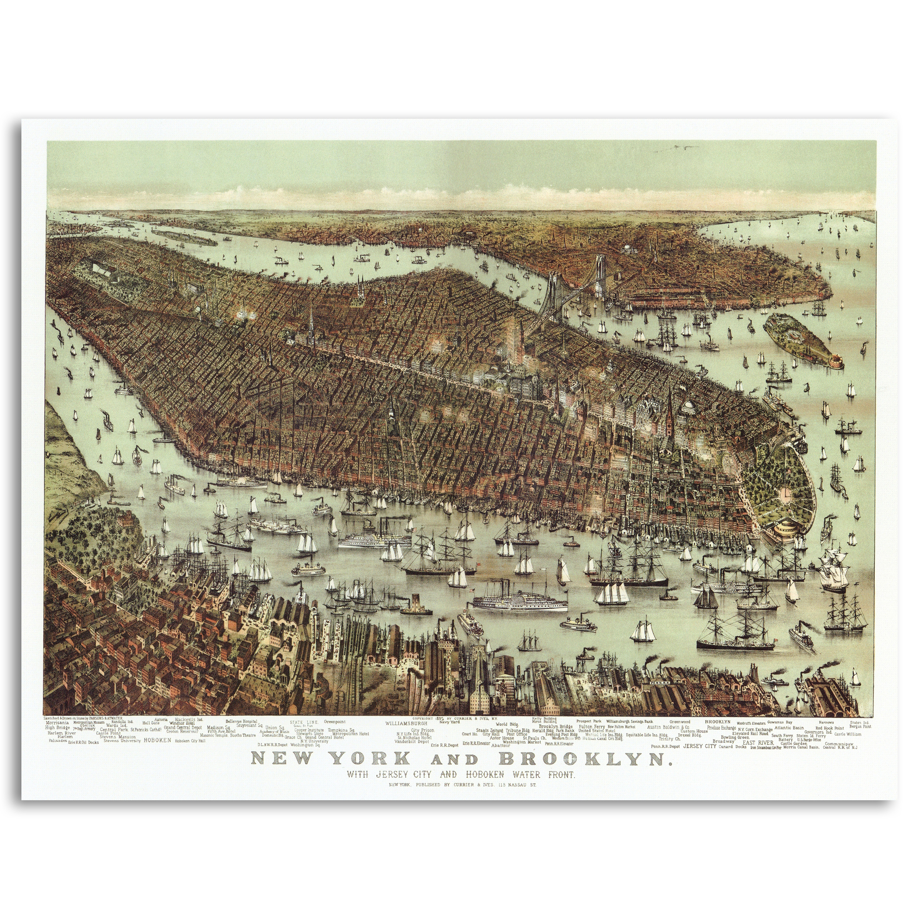 Vintage Print New York City & Brooklyn, NY Color Art & Prints