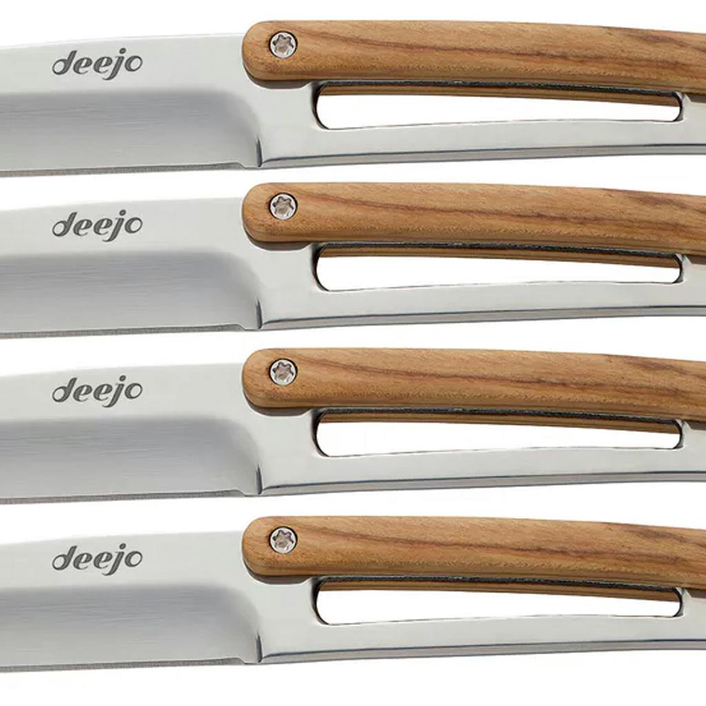 deejo, Mirror Steak Knife Set 6pcs Olive Wood Handle