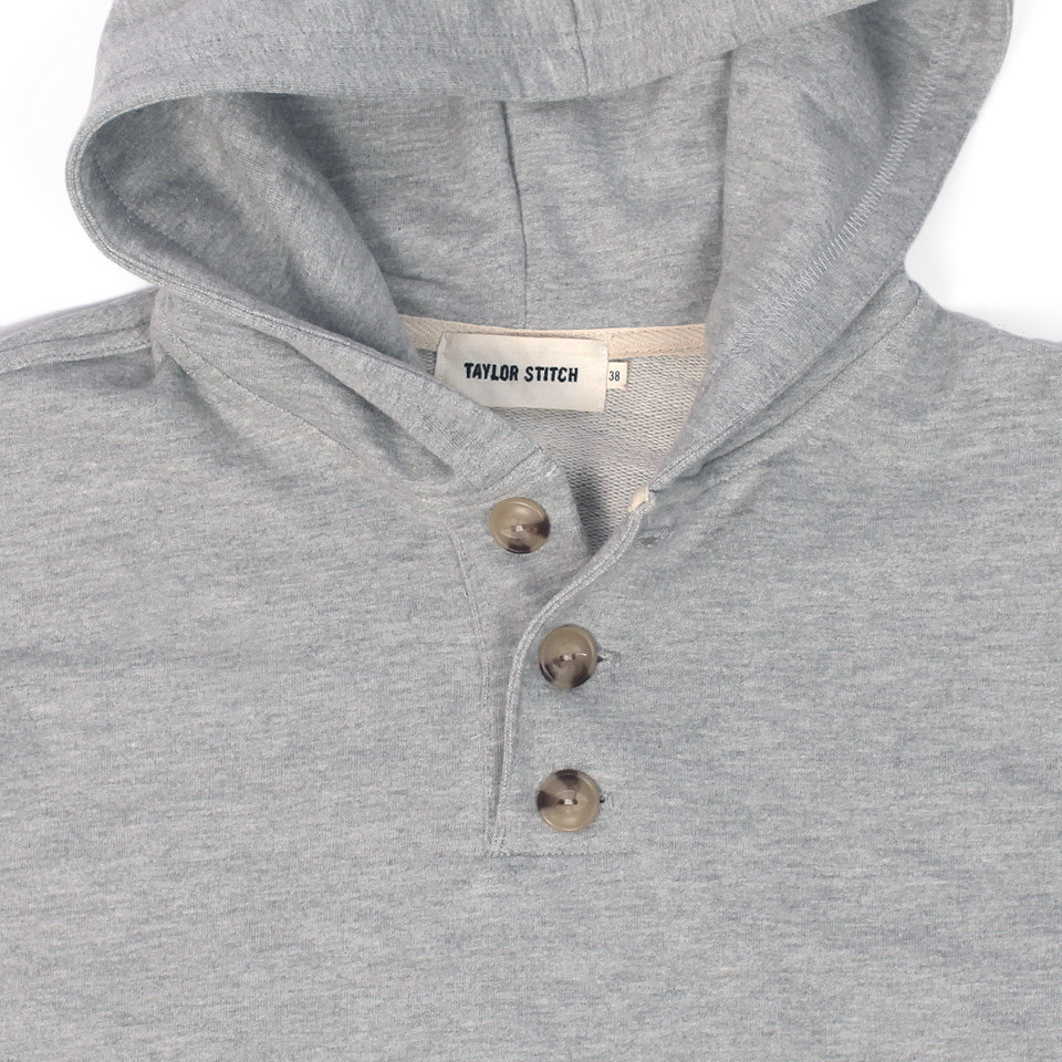 Taylor Stitch Button Hooded Sweatshirt Heather Grey