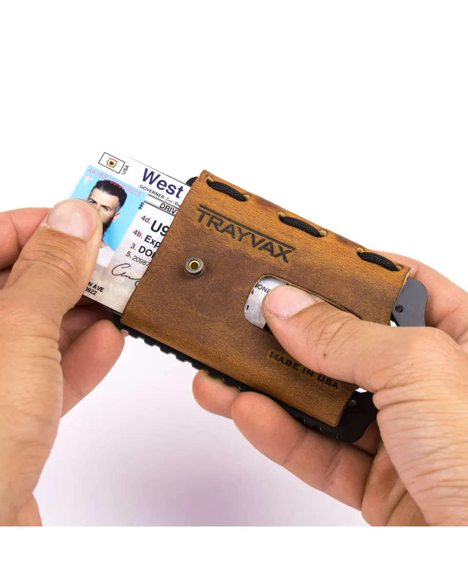 trayvax element tobacco brown Contour Wallet This sleekly modern skinny wallet features an ID window and can hold up to 4 to 7 credit cards and up to 5 cash bills Trayvax Element Wallet Tools