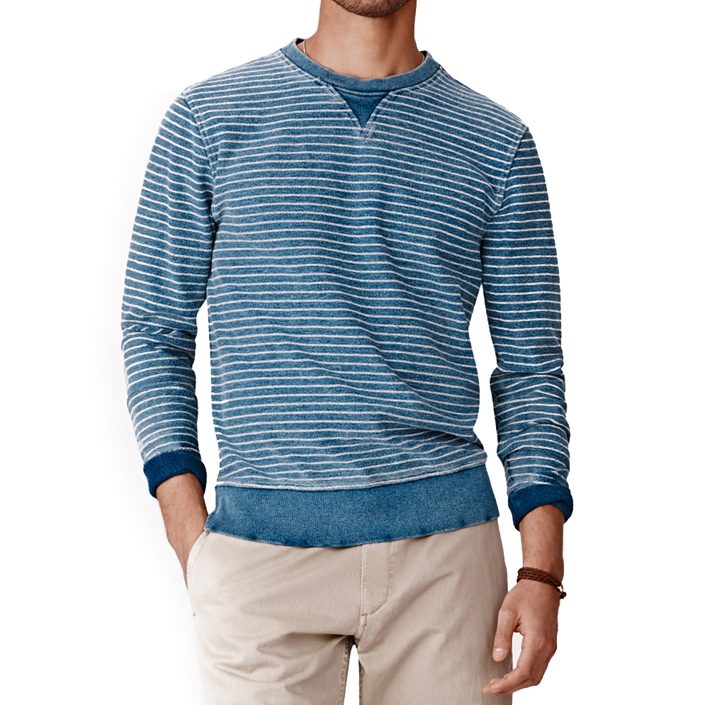 Faherty Brand Crew Neck Sweatshirt Indigo Cream Dk Wash Sweatshirts