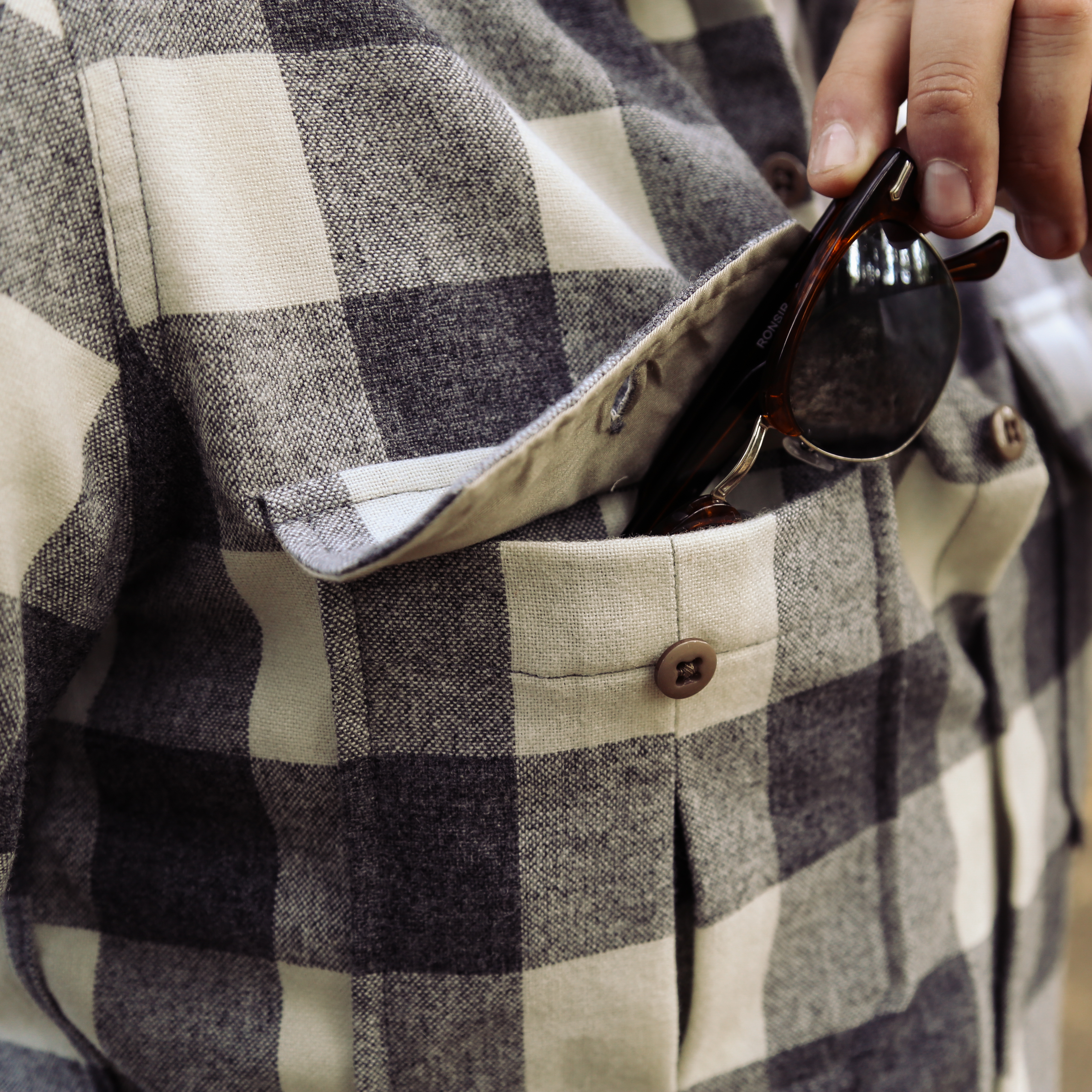 Woolrich x Huckberry Wool Overshirt - Natural / Grey Buffalo Check
