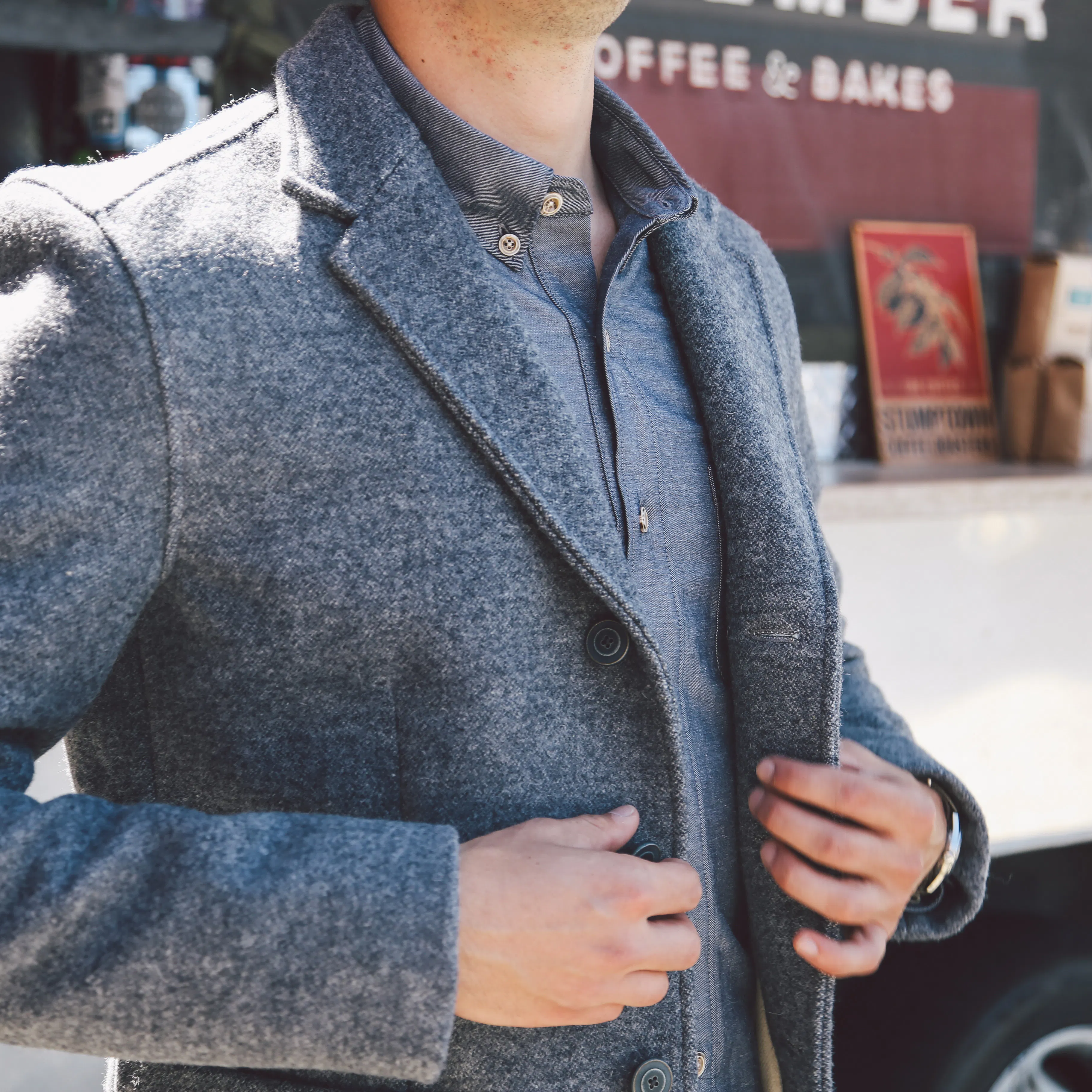 grey winter dress coat Grey Moleskin and Tweed Utility Coat. – Lord Willy's. Established
