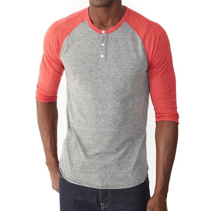 Alternative Embroidered Men's Eco-Jersey 3/4-Sleeve Raglan Henley -  Queensboro