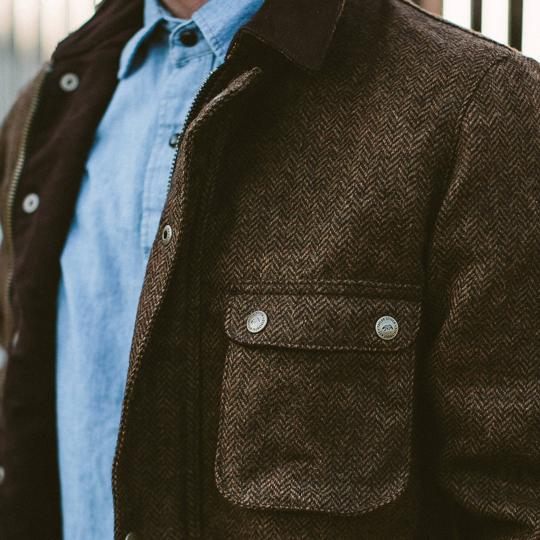 Taylor Stitch The Rover Jacket - Oak Herringbone Waxed Wool