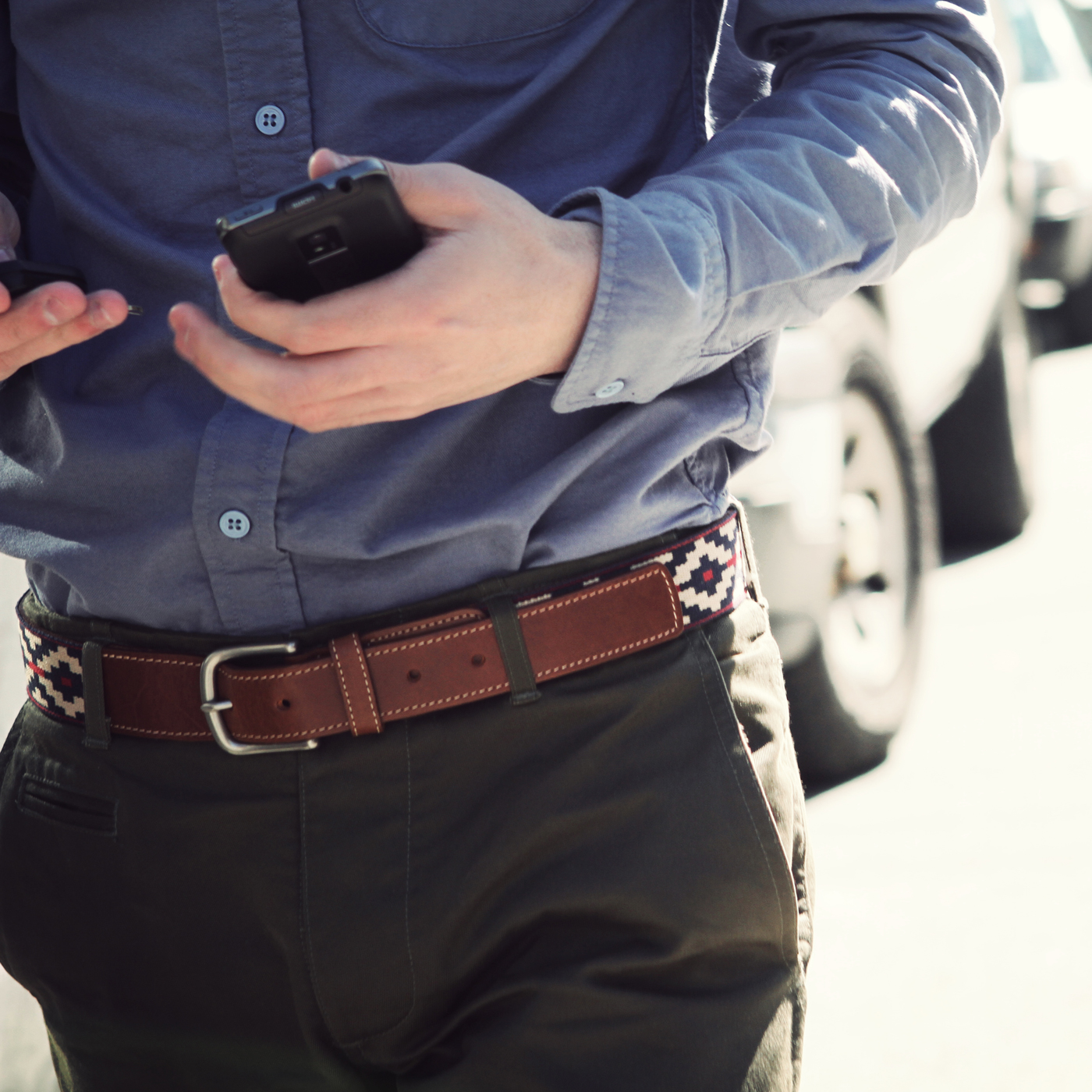 La Matera Trucha Belt Navy Khaki Red Huckberry