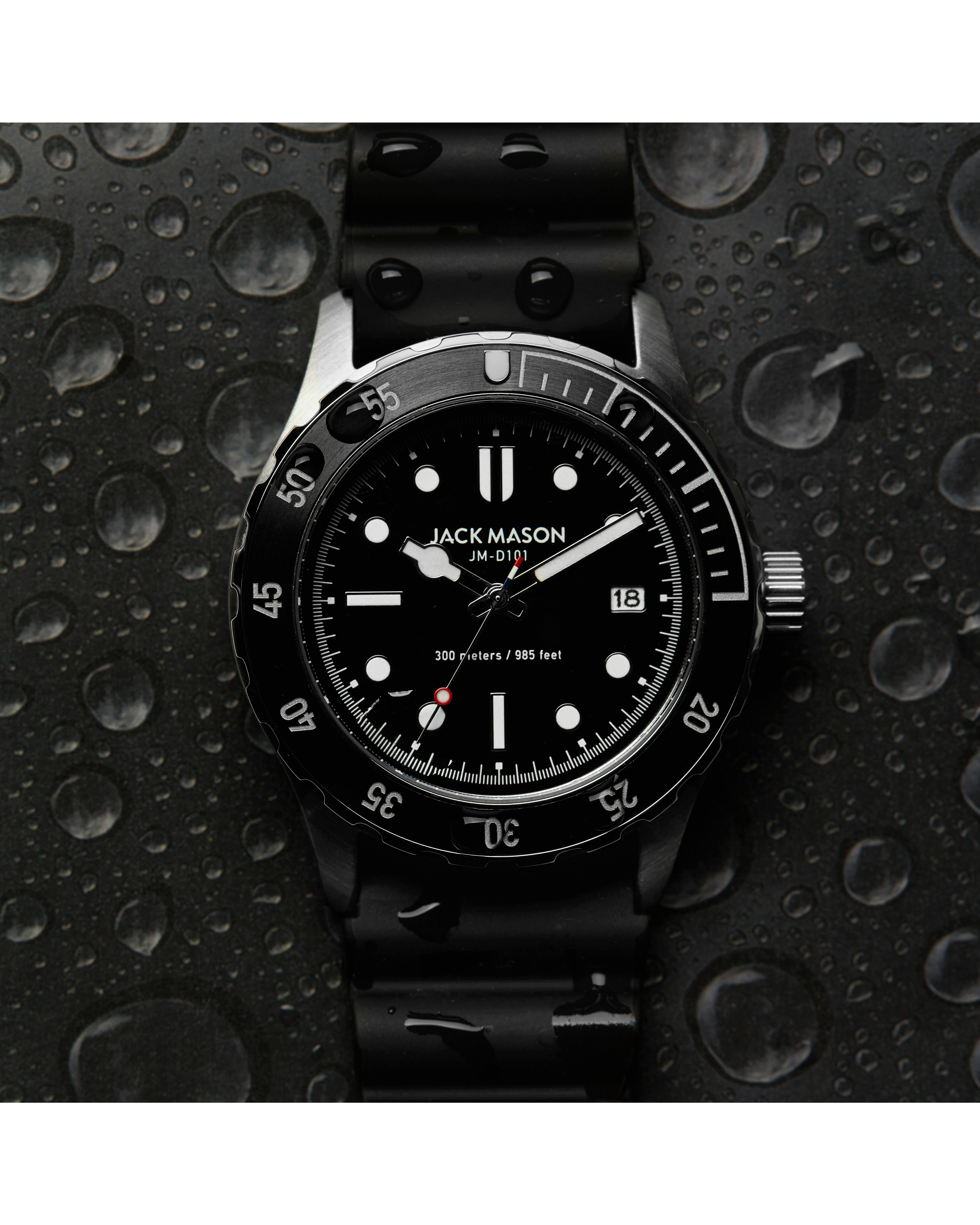 Jack Mason Diver Watch Black Dial/Black Silicon Strap