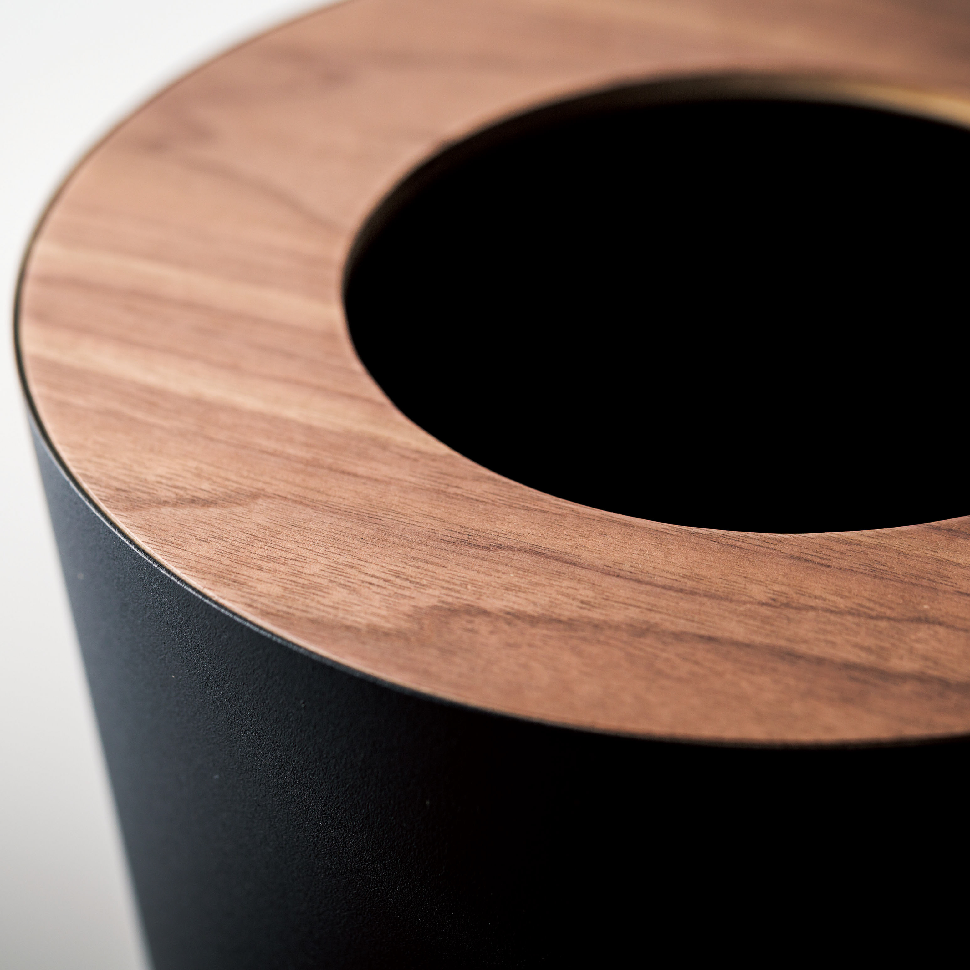 Yamazaki Round Trash Can - Black Steel/Wood | Bathroom Accessories