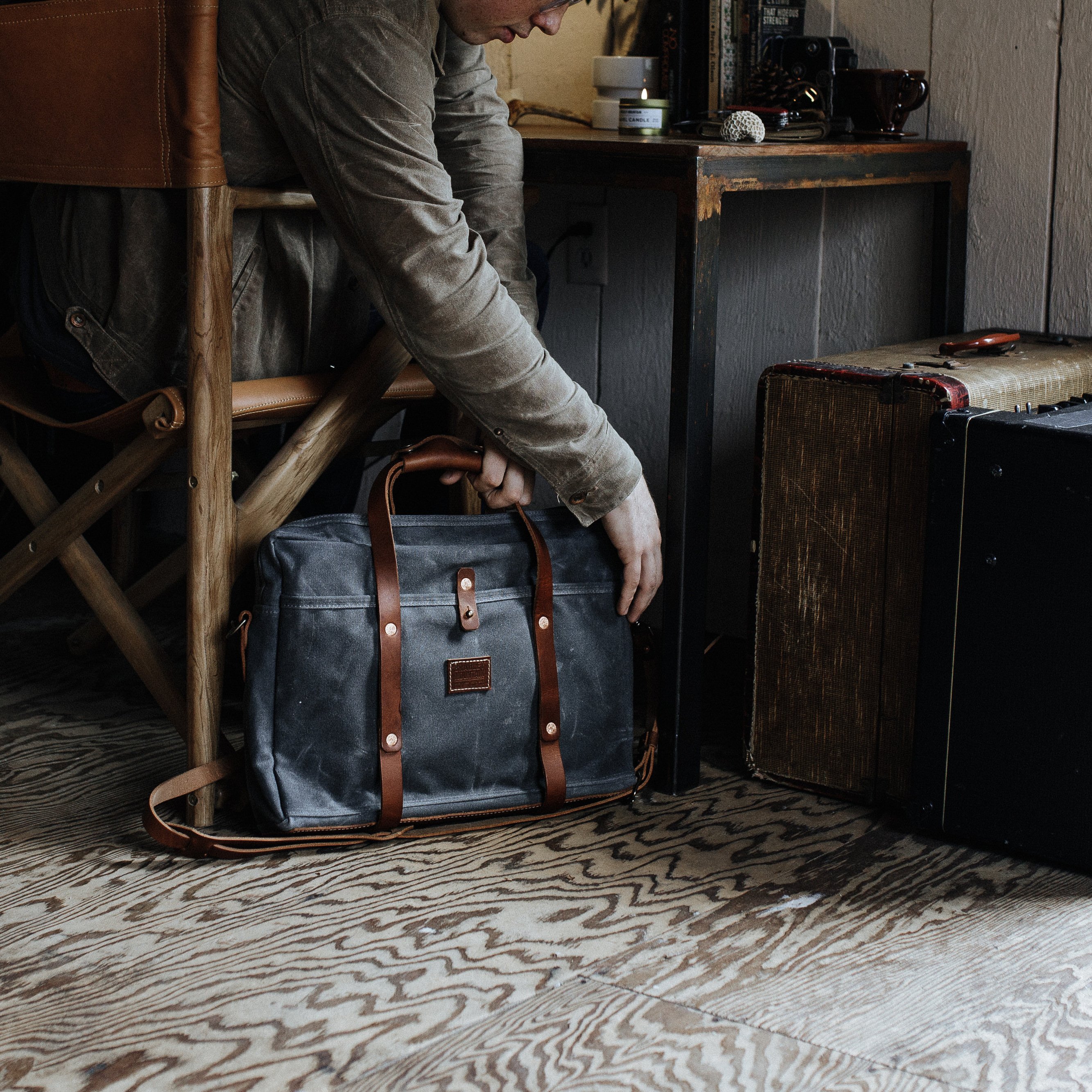 waxed cotton briefcase