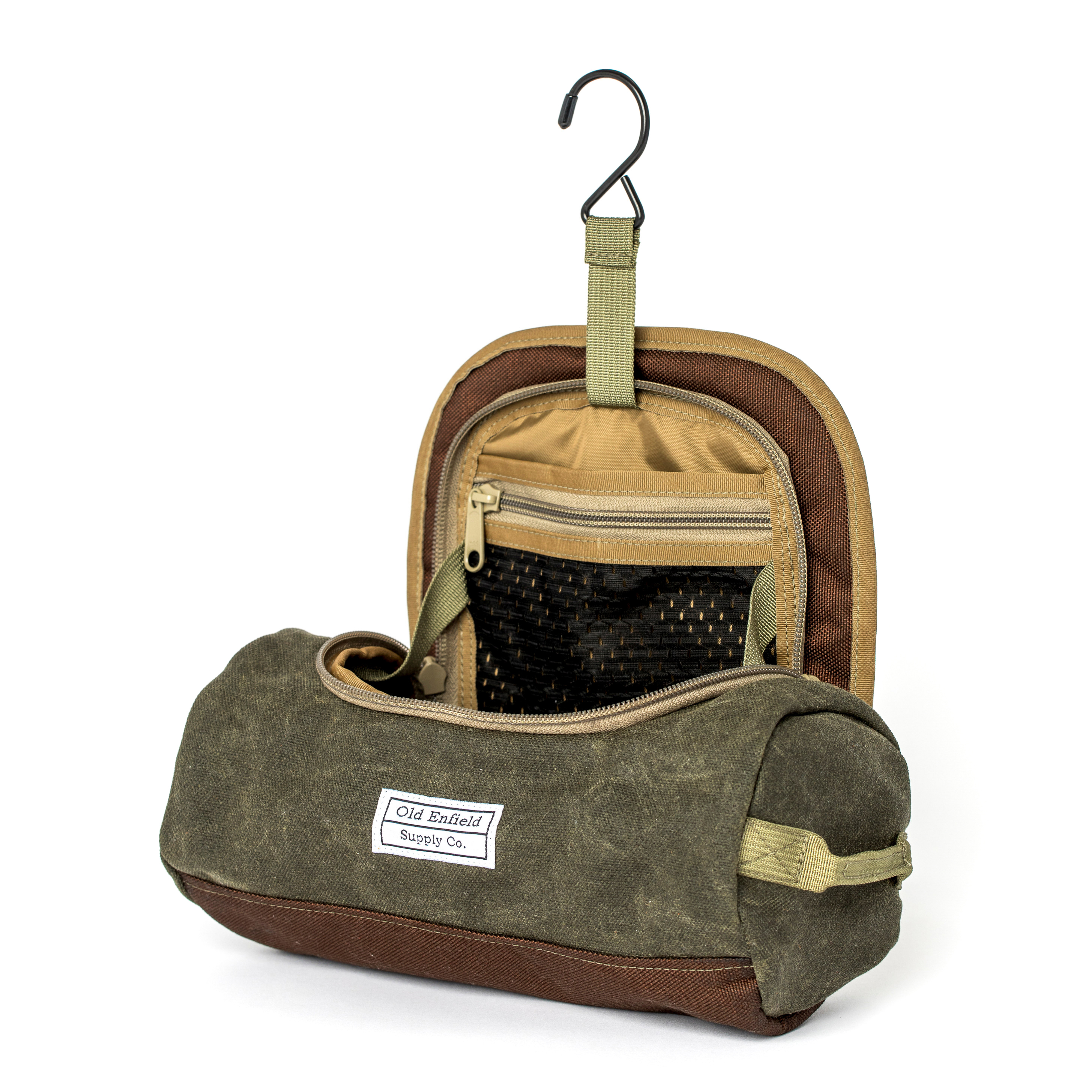 Old Enfield Supply Co. Heritage Dopp Kit Olive Green + Brown Bags