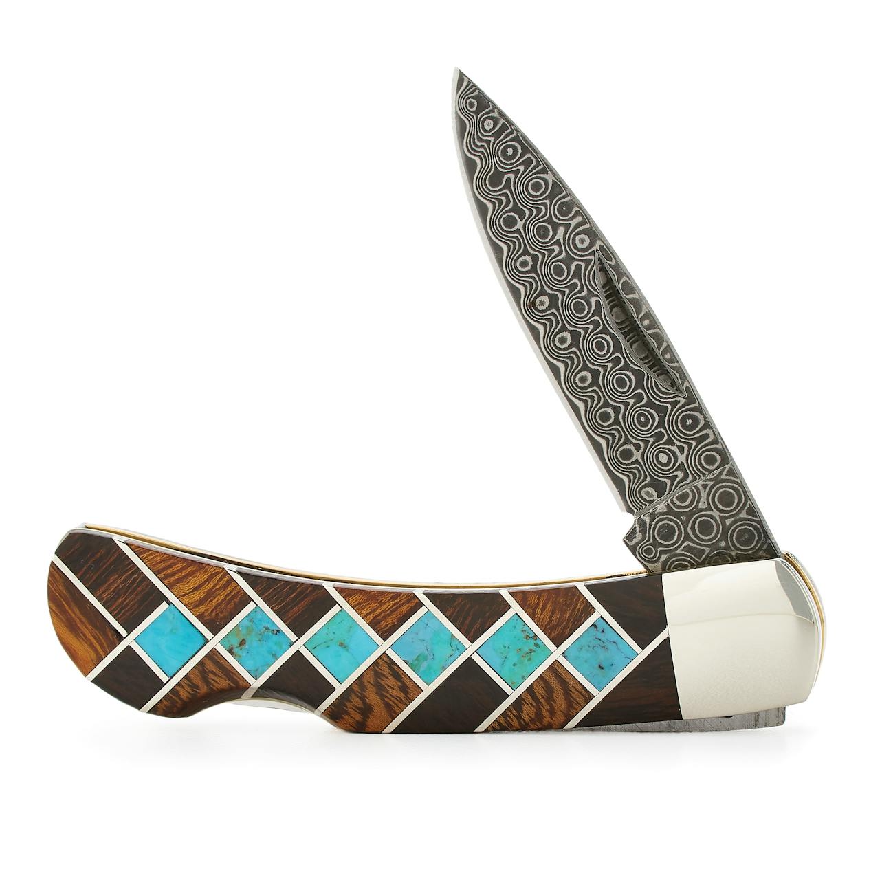 Santa Fe Stoneworks Dreaded Weave Ironwood + Turquoise Damascus Knife