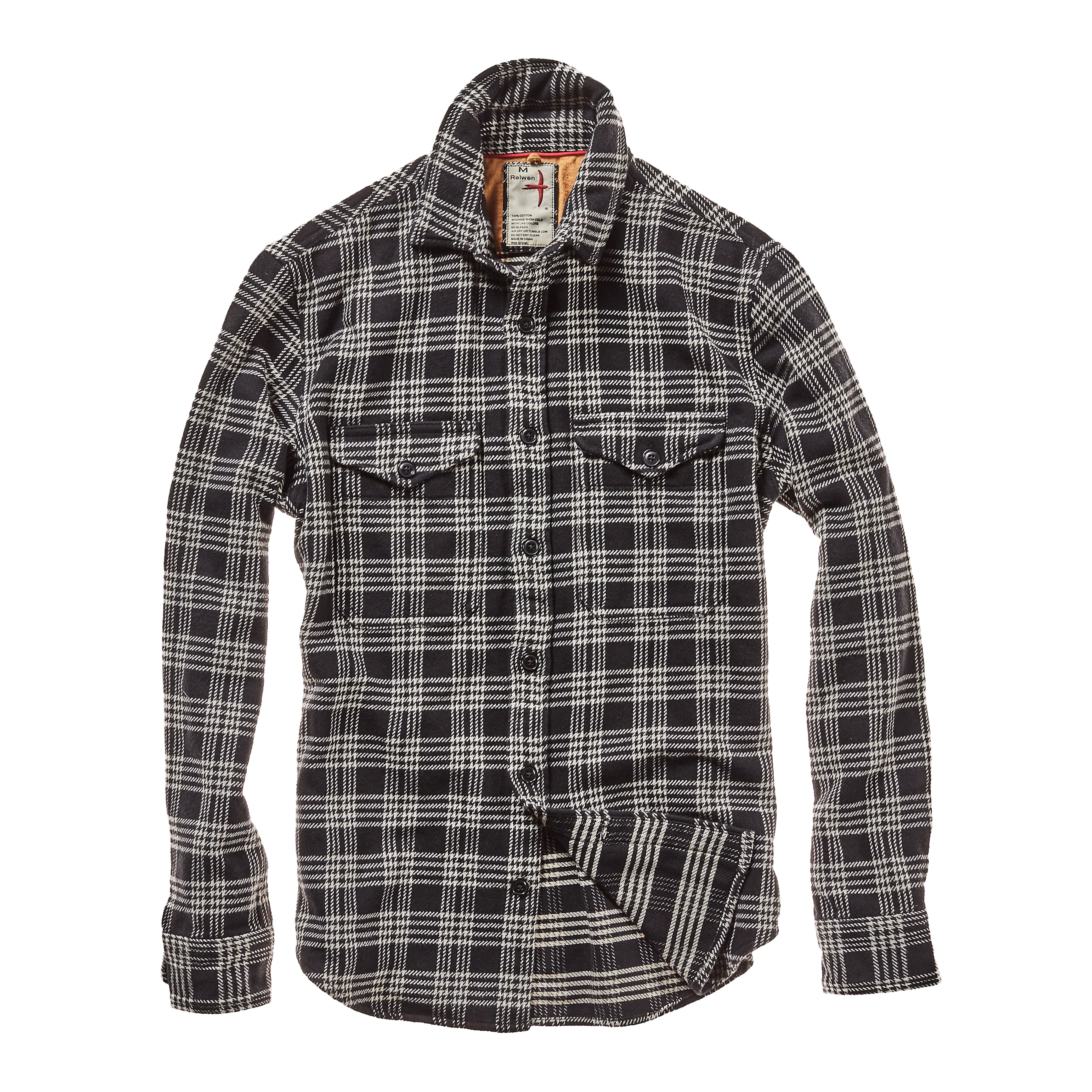 Relwen Blanket Flannel Black/White Tartan Long Sleeve Shirts