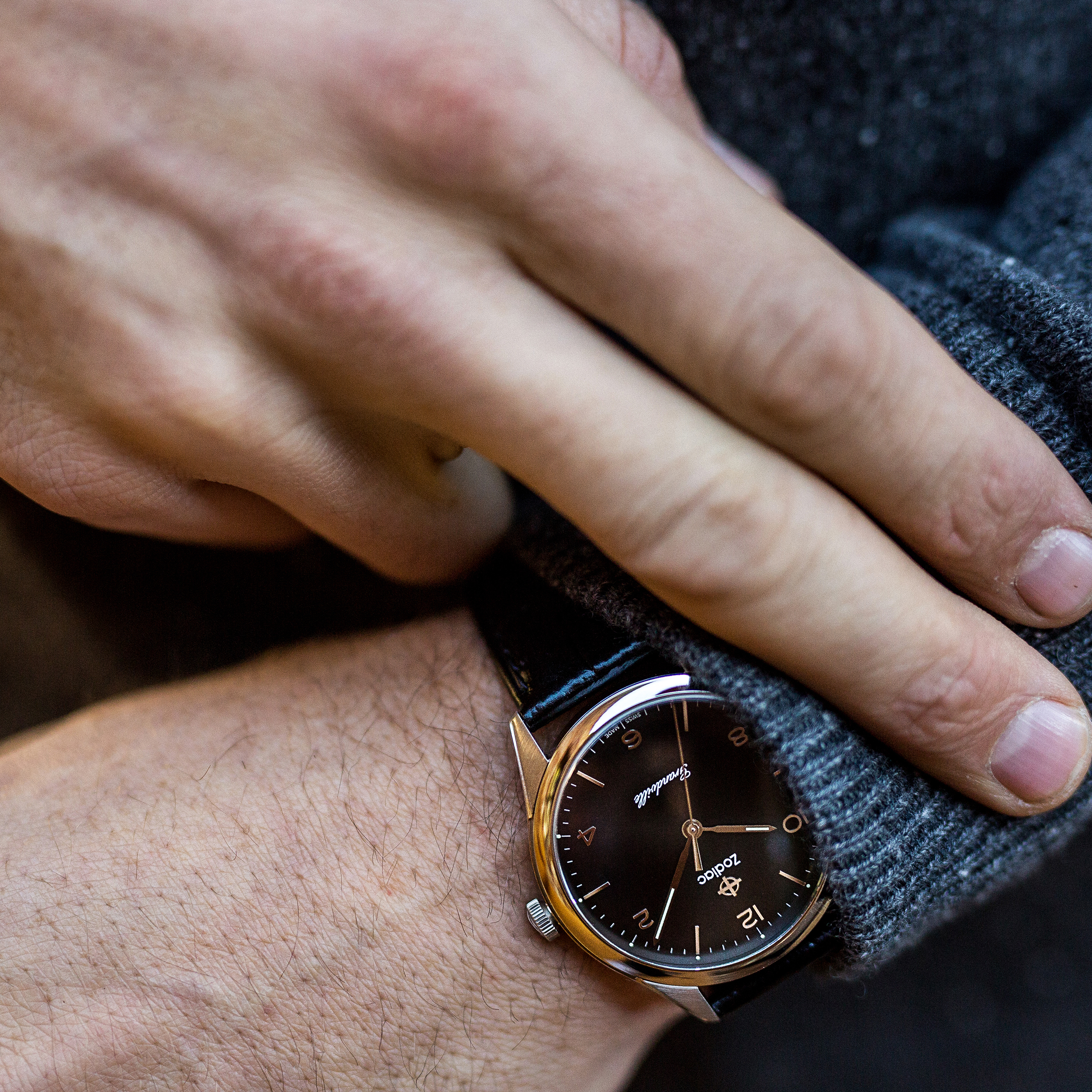 Zodiac Grandville - Stamped Black Alligator Strap/Black Dial