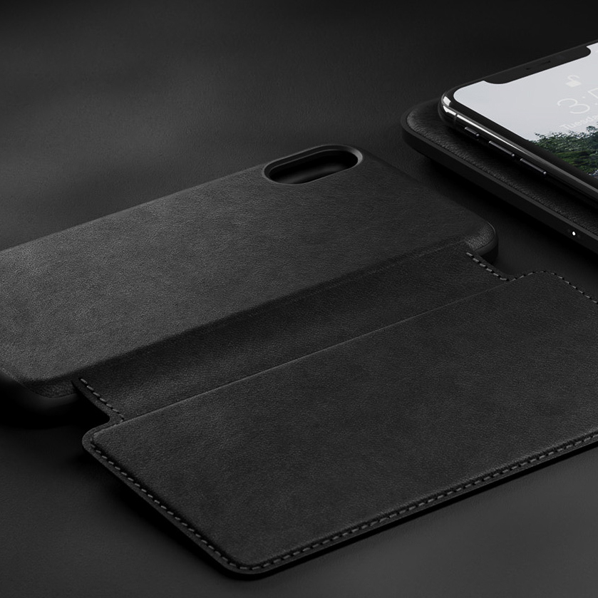Nomad Rugged Folio iPhone XS Max Wallet Case Black Leather