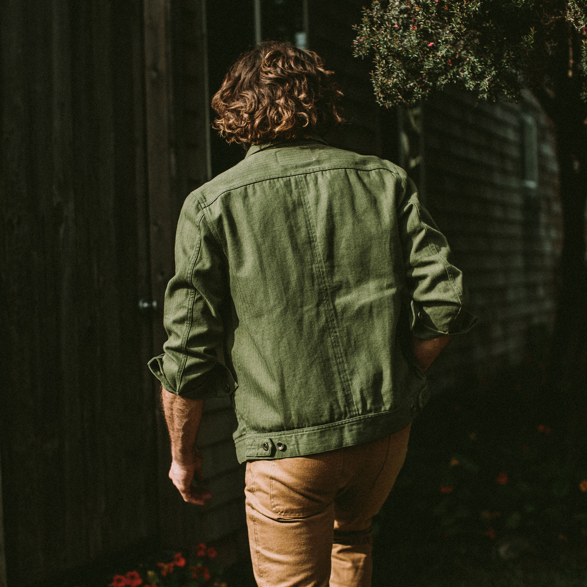 the long haul jacket in washed olive herringbone