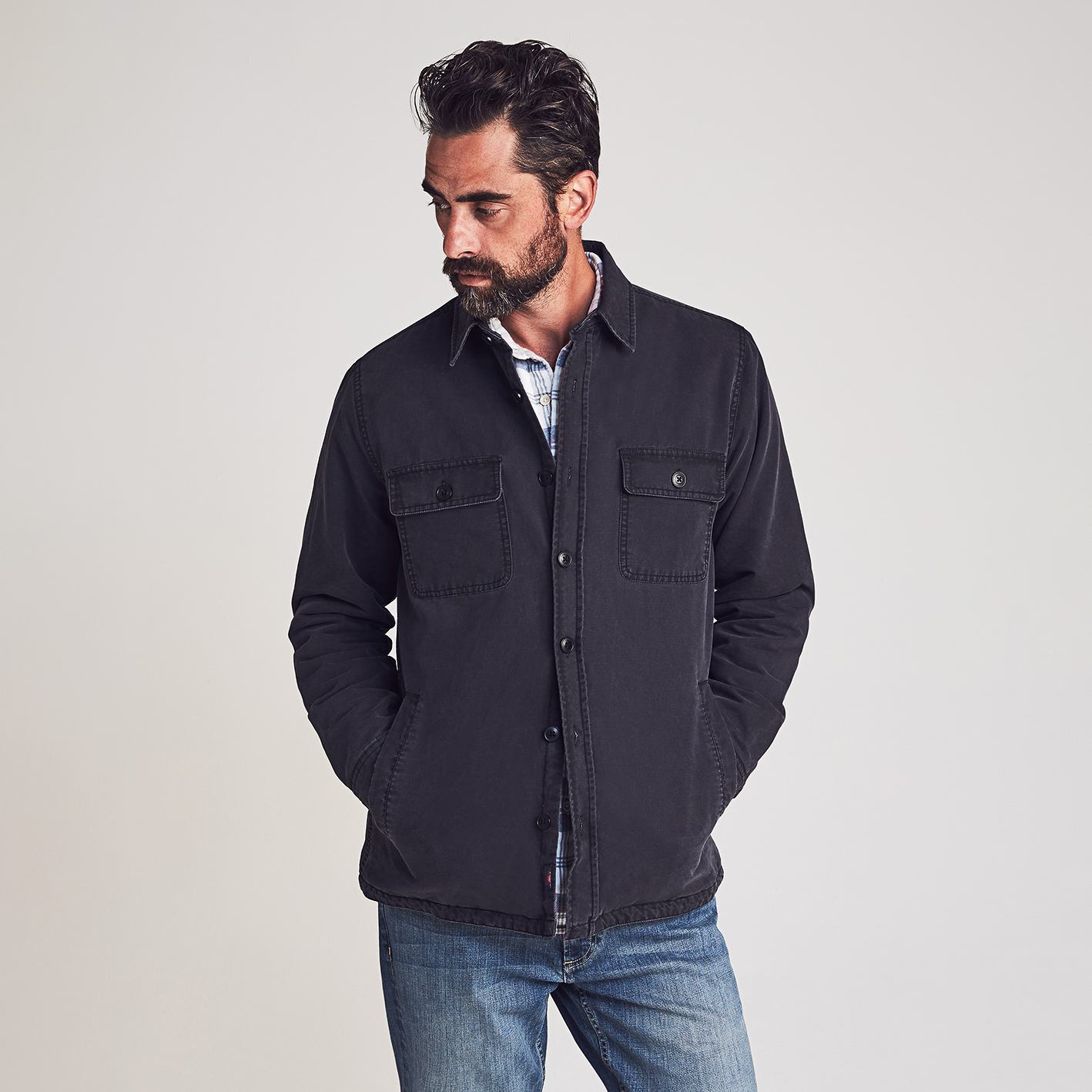 Faherty Brand Blanket Lined CPO Jacket SulfurDyed Black Shirt