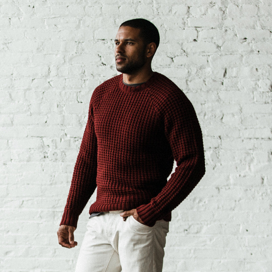 Taylor Stitch The Fisherman Sweater - Maroon Waffle | Crew Neck 