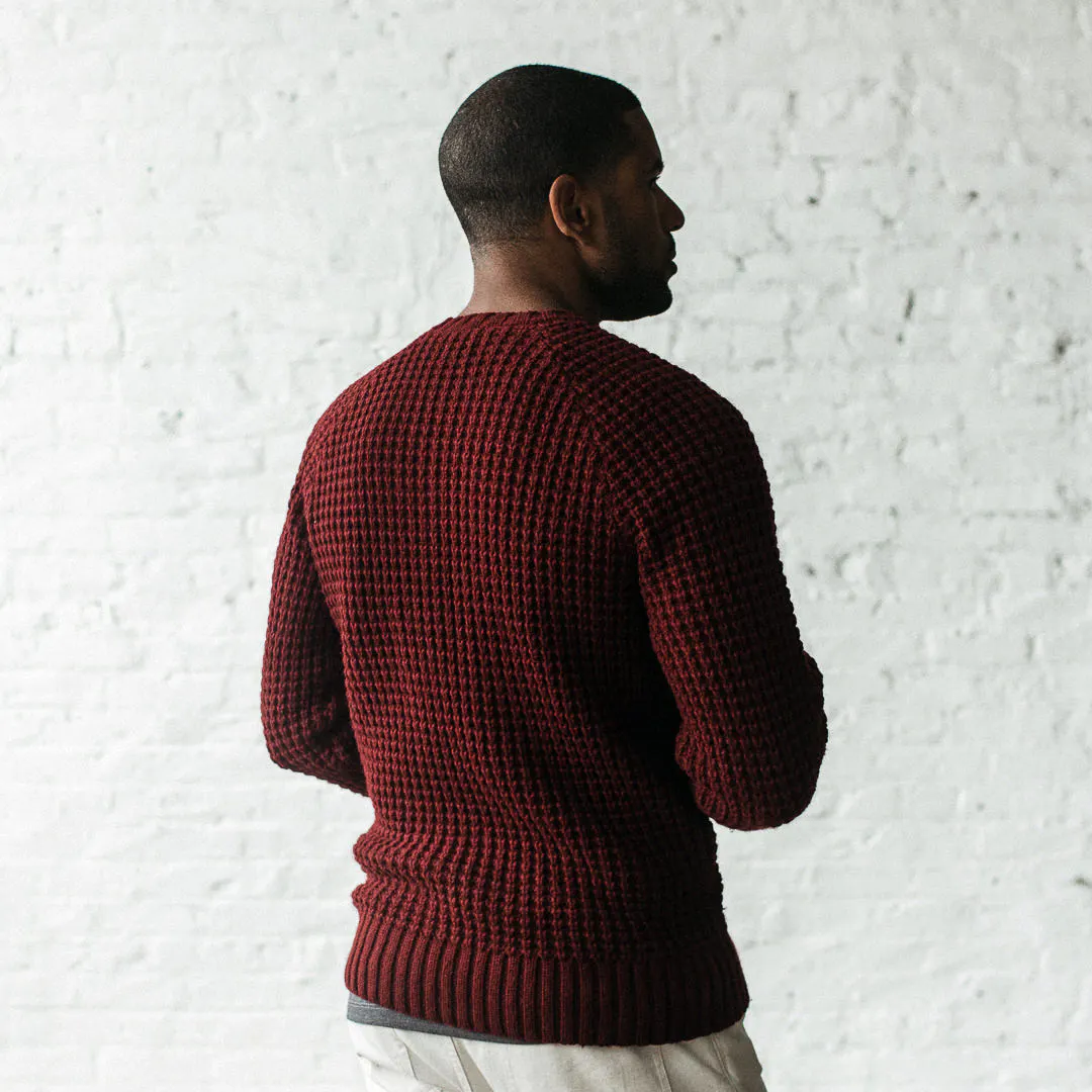 Taylor Stitch The Fisherman Sweater - Maroon Waffle | Crew Neck 