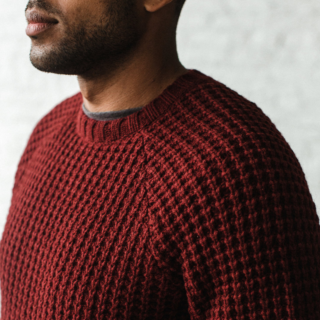 Taylor Stitch The Fisherman Sweater - Maroon Waffle | Crew Neck 