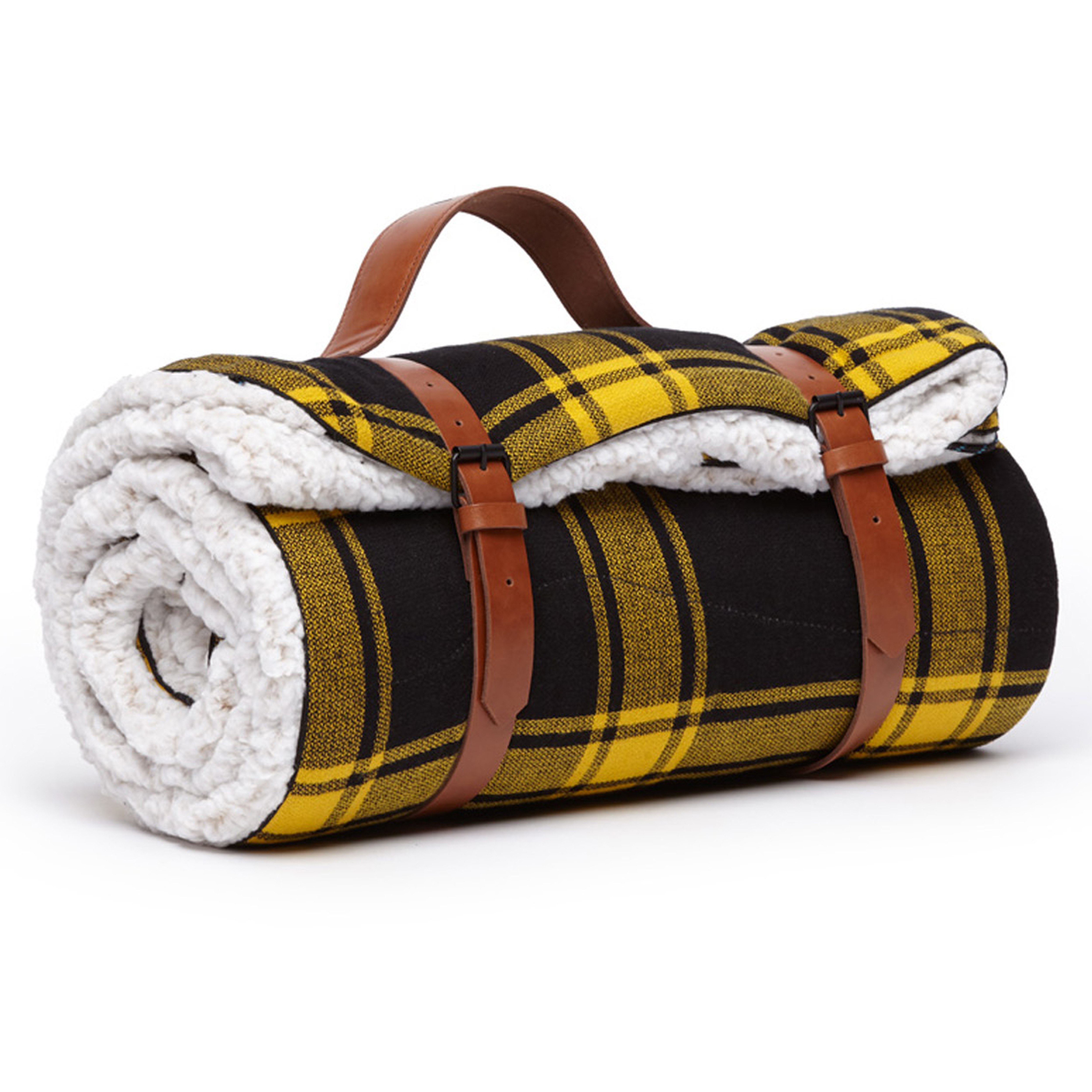 Rumpl The Flannel Sherpa Blanket Black/Yellow Outdoor Huckberry