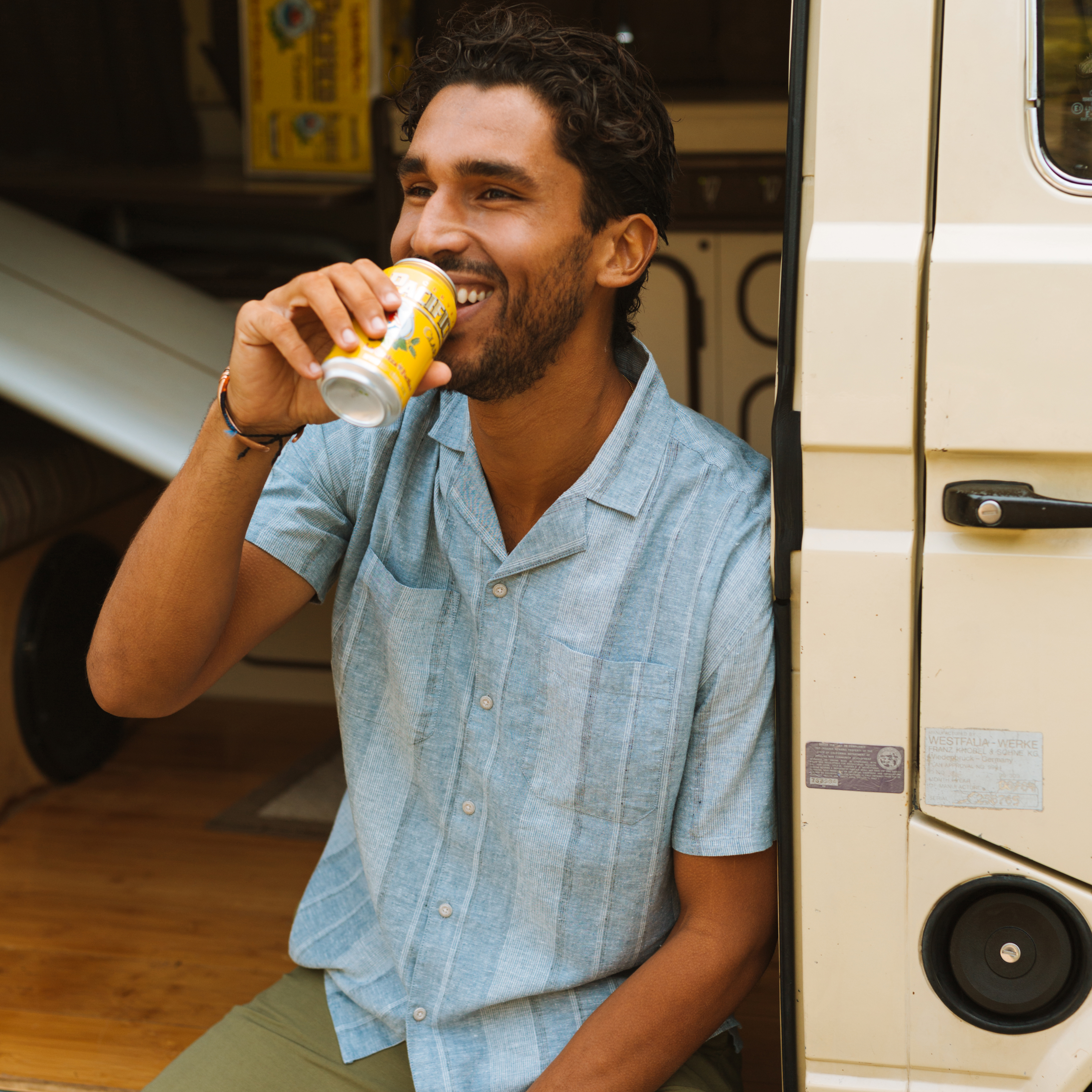 Wellen Hemp Camp Shirt - Chambray Stripe | Short Sleeve Shirts