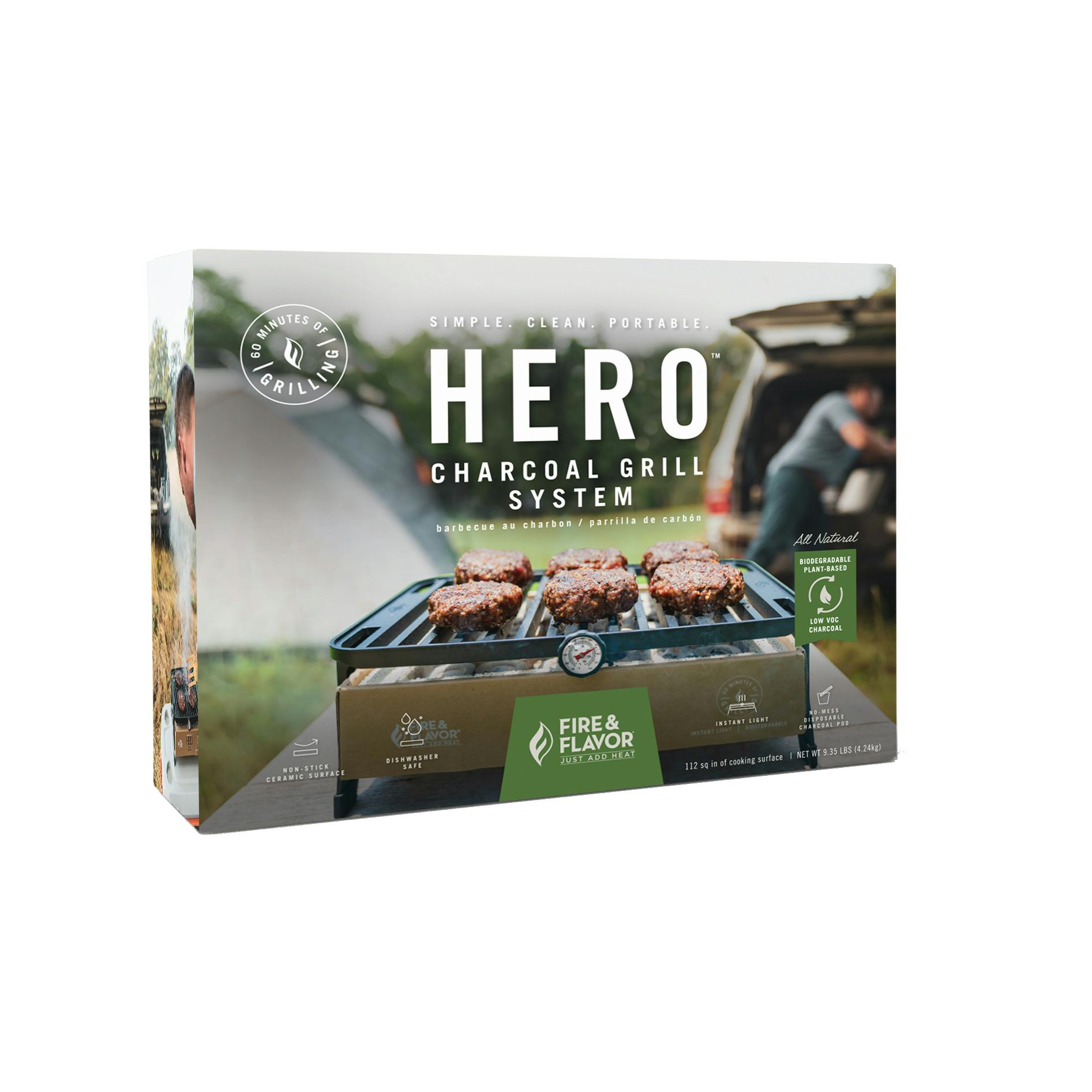 Fire & Flavor Hero Grill System - Portable Eco-Friendly Outdoor Grill + Case