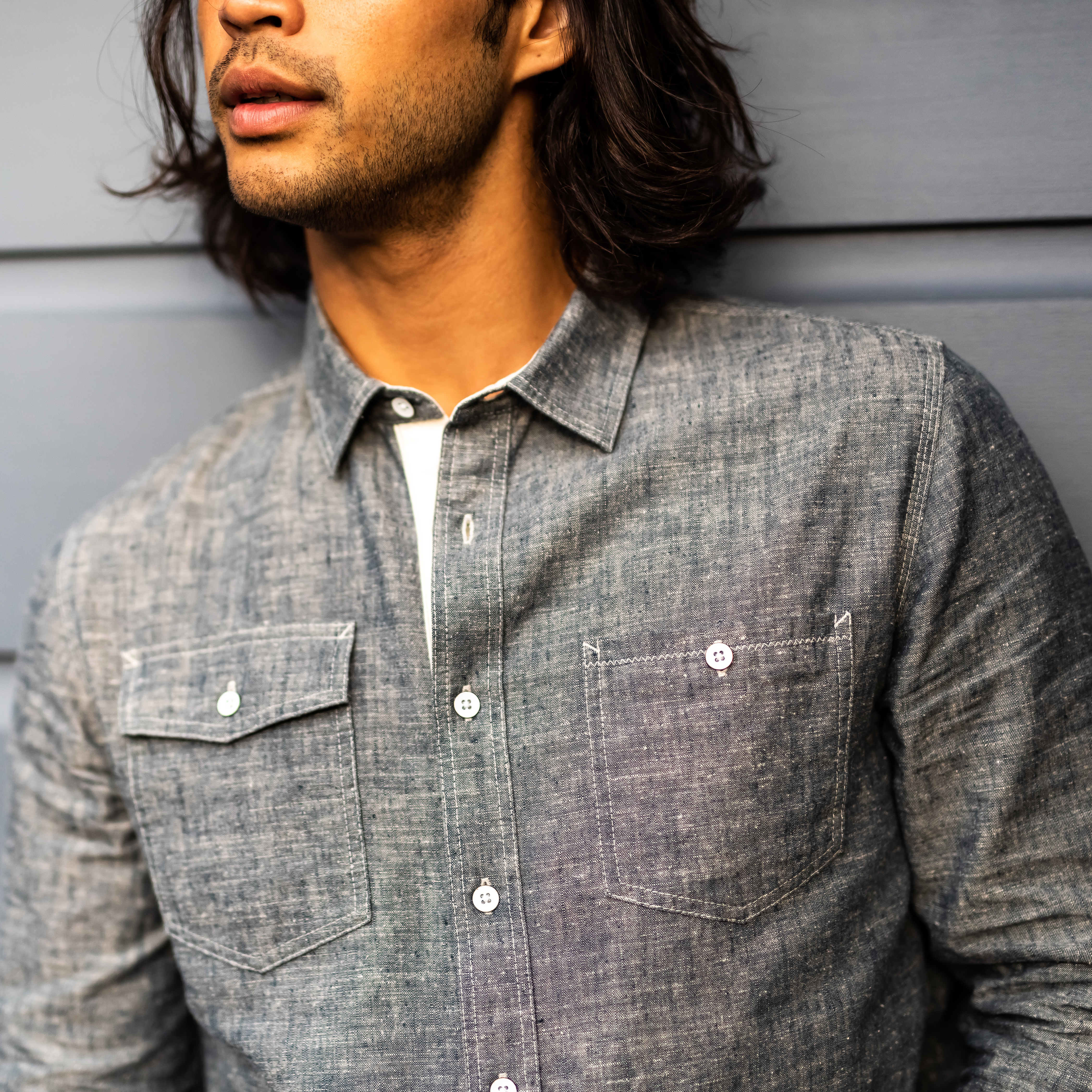 Wellen Hemp Chambray Work Shirt - Hemp Chambray | Long Sleeve
