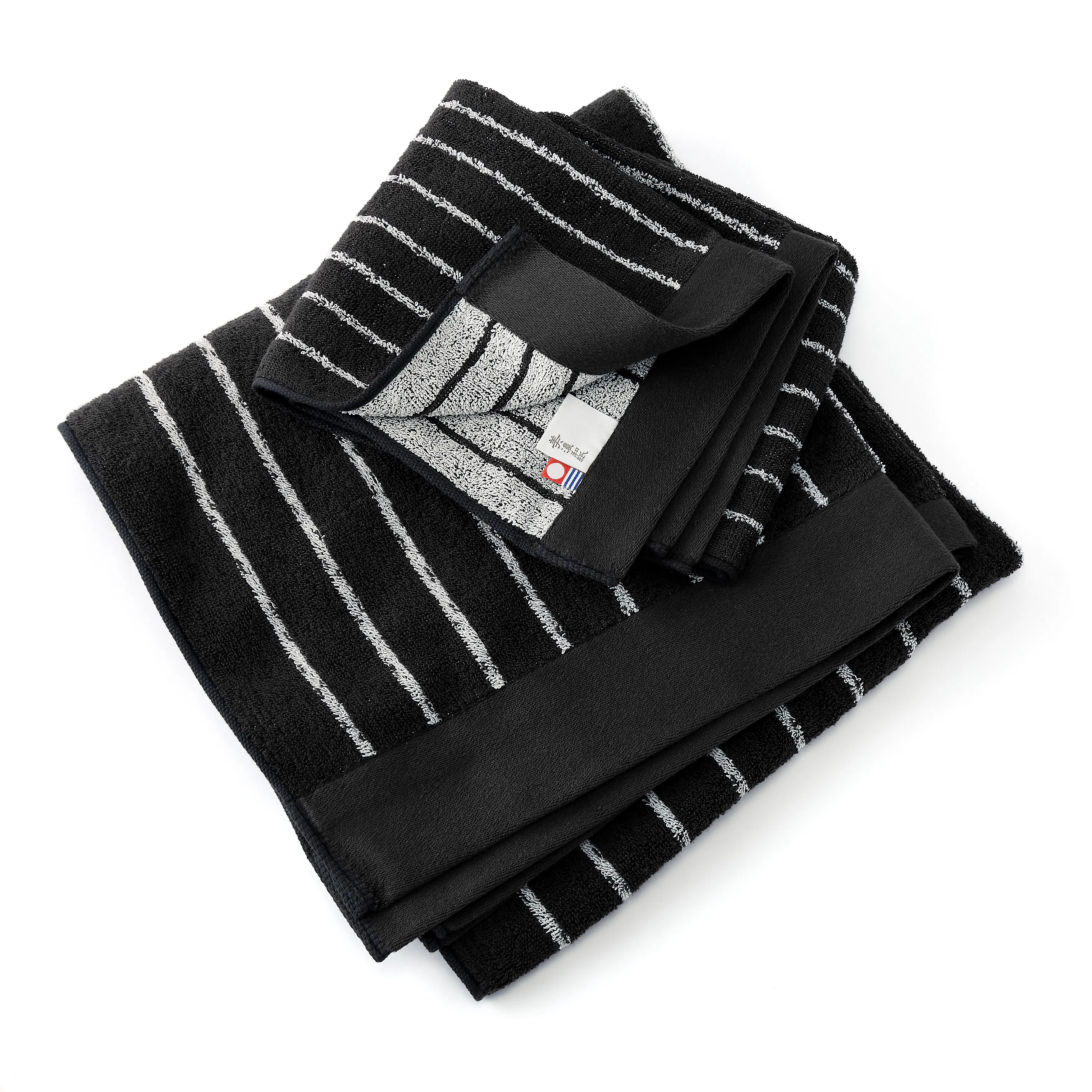 Murakami Pile Washi Striped Bath Towel Set - Black | Bath