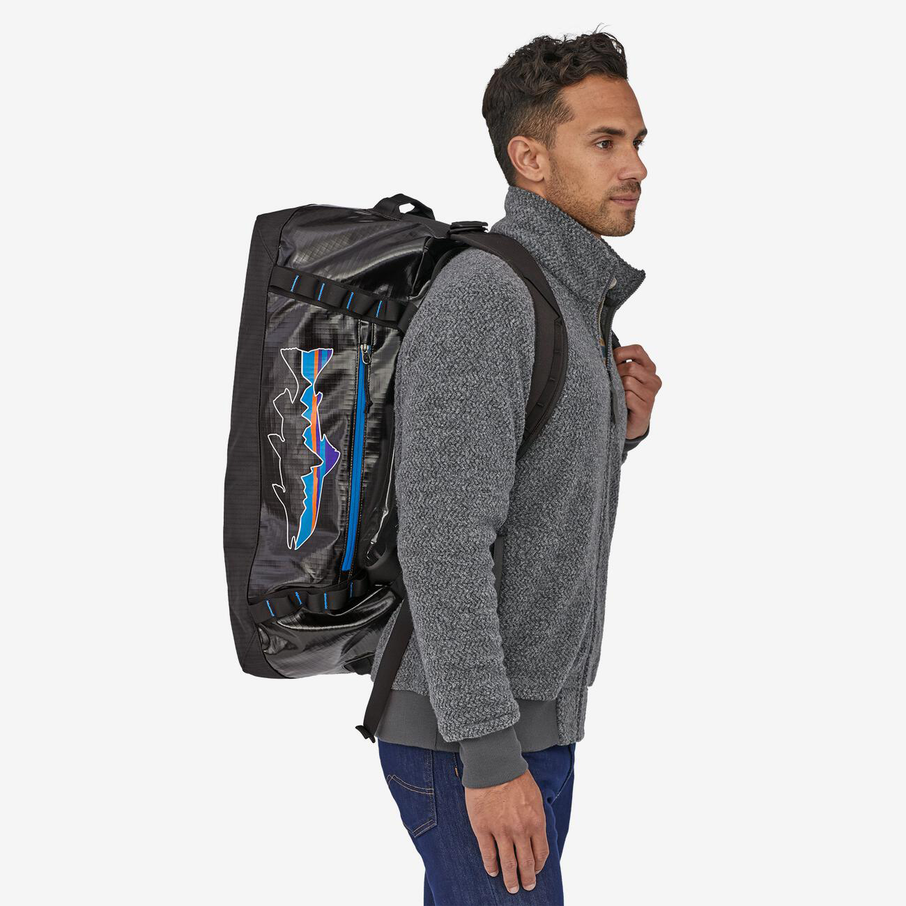 希少Patagonia ブラックホールダッフル Fitz Trout 55L Patagonia Black Hole Duffel - 55L - Black Fitz Trout | Gifts