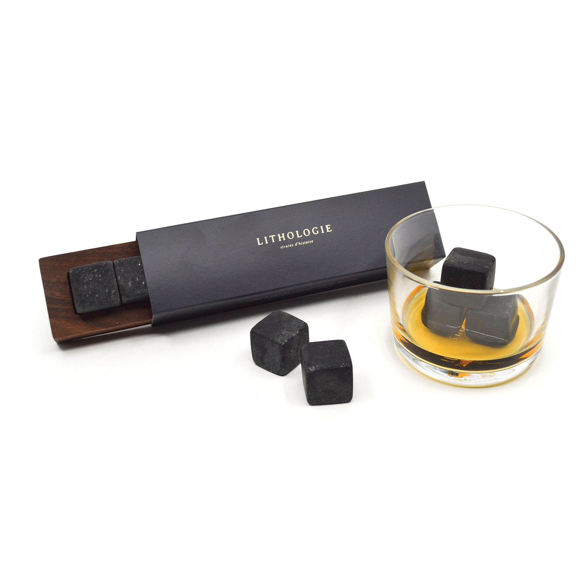 Dark Granulite Hornblende Whiskey Stones with Tray - Thumbnail 4