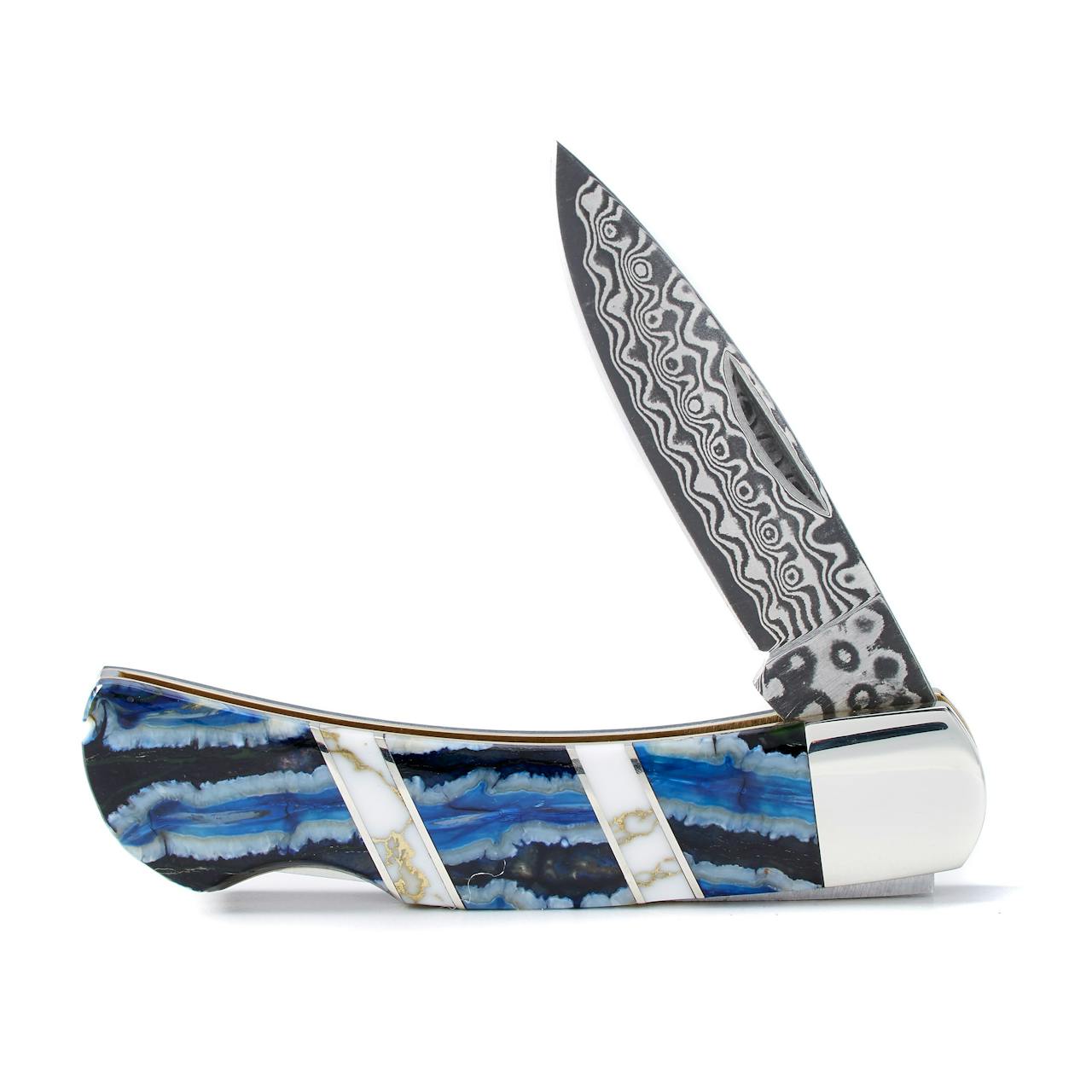 Santa Fe Stoneworks Rare Blue Mammoth Tooth + Jasper Damascus Knife