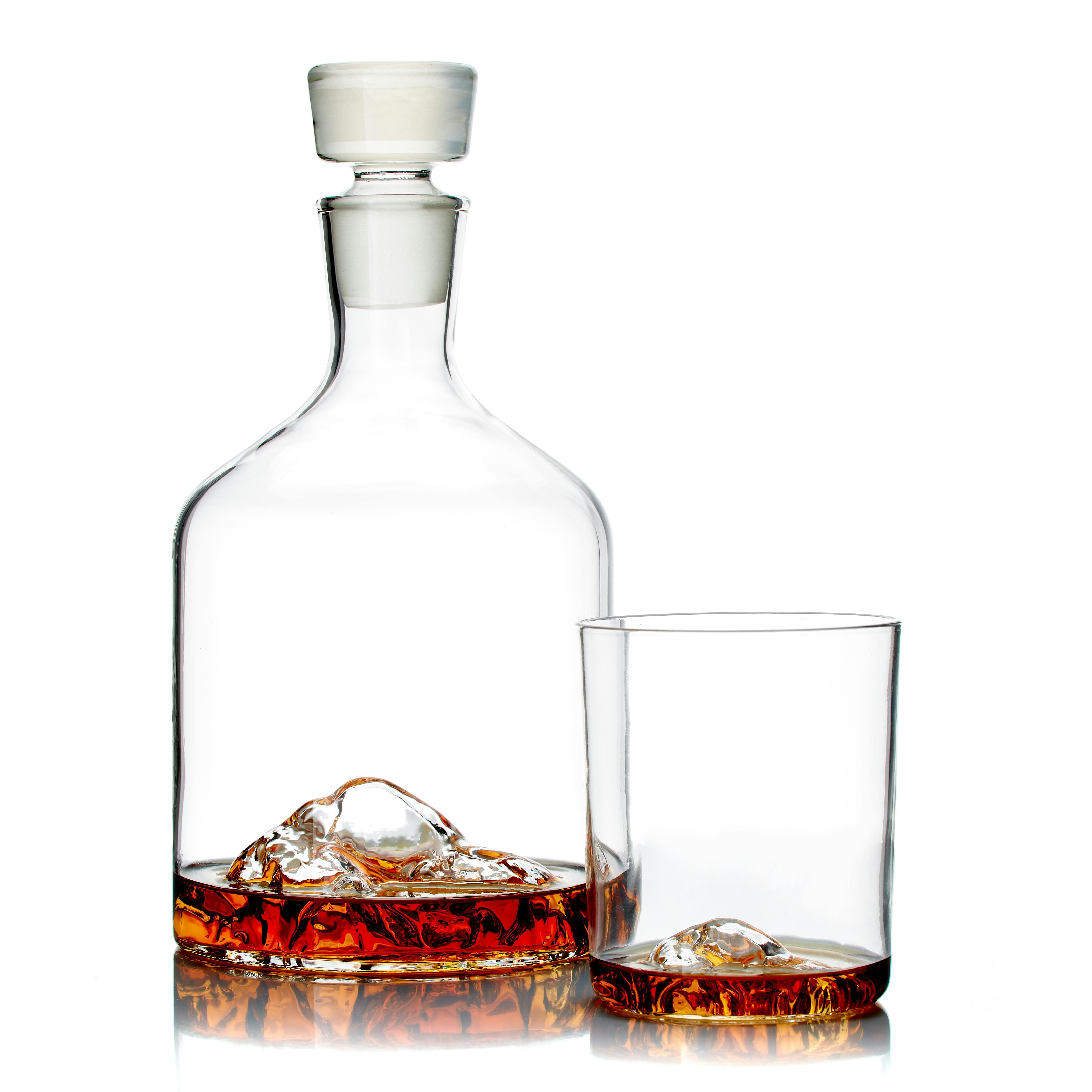Mountain Decanter + American Mountain Set of 4 Whiskey Glasses