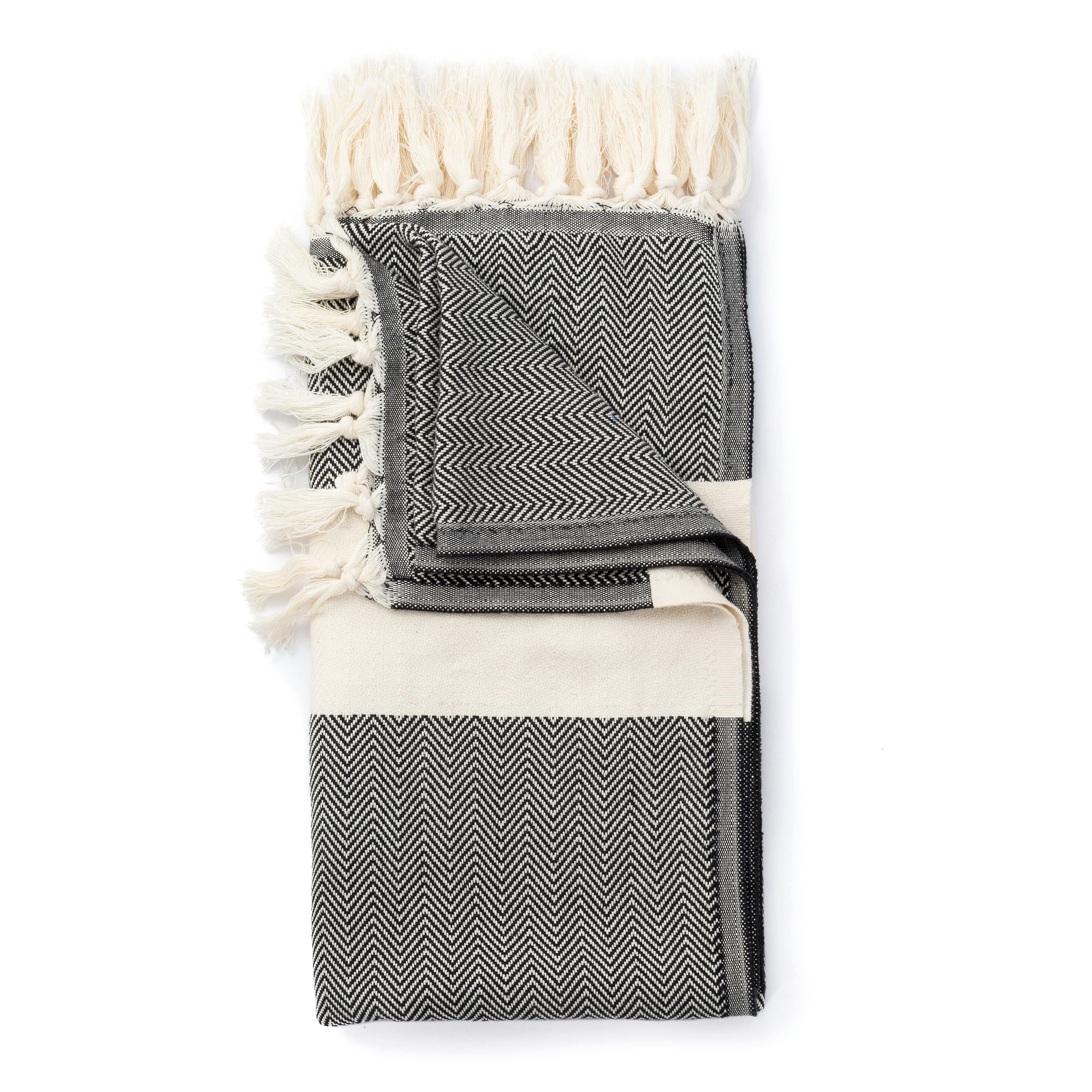 Turkish Towels Herringbone Turkish Towel - Black, Bath & Grooming