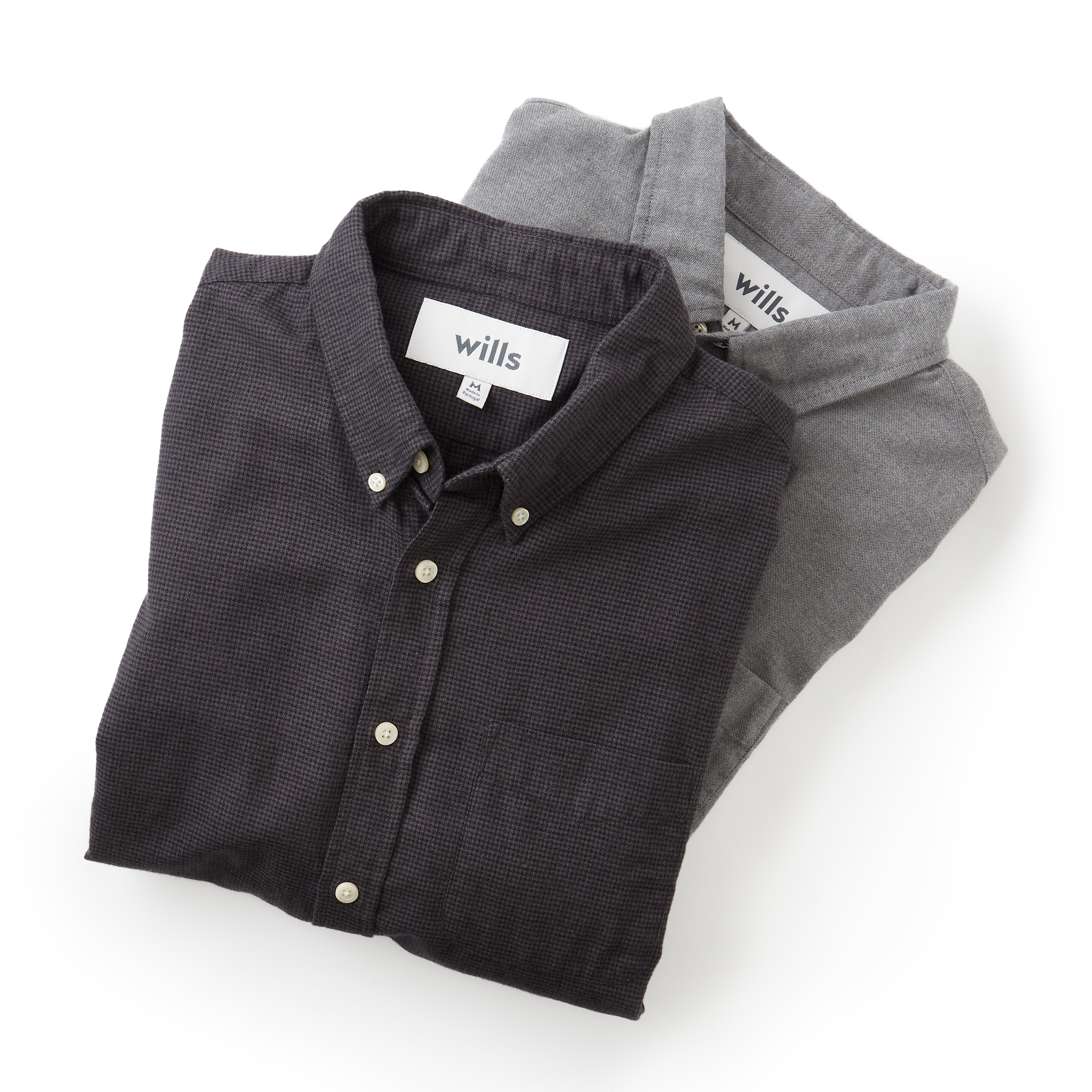 Wills Brushed Cotton Oxford - Charcoal Black Houndstooth | Shirts