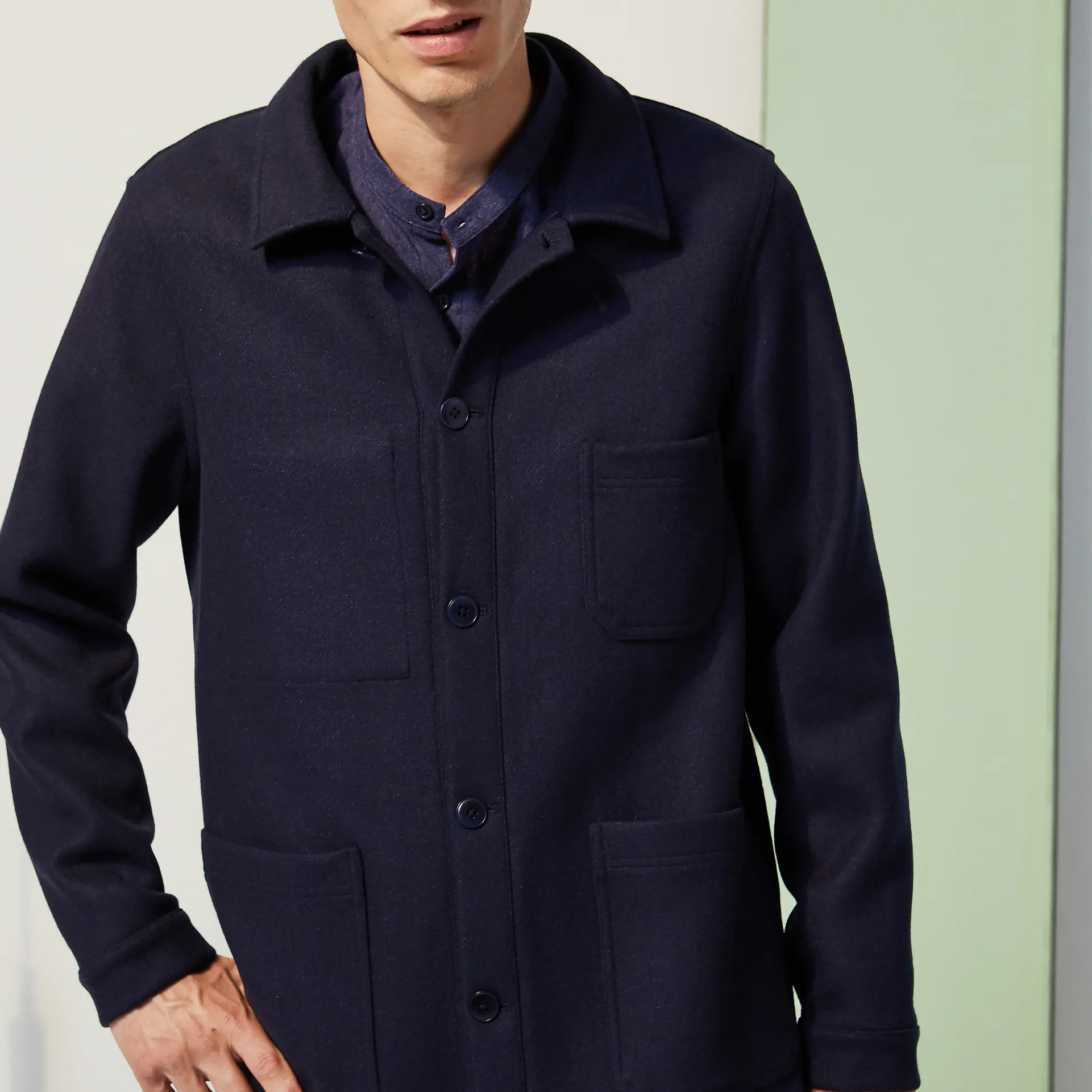Le Mont St Michel Valente Wool Work Jacket - Navy | Chore Coats