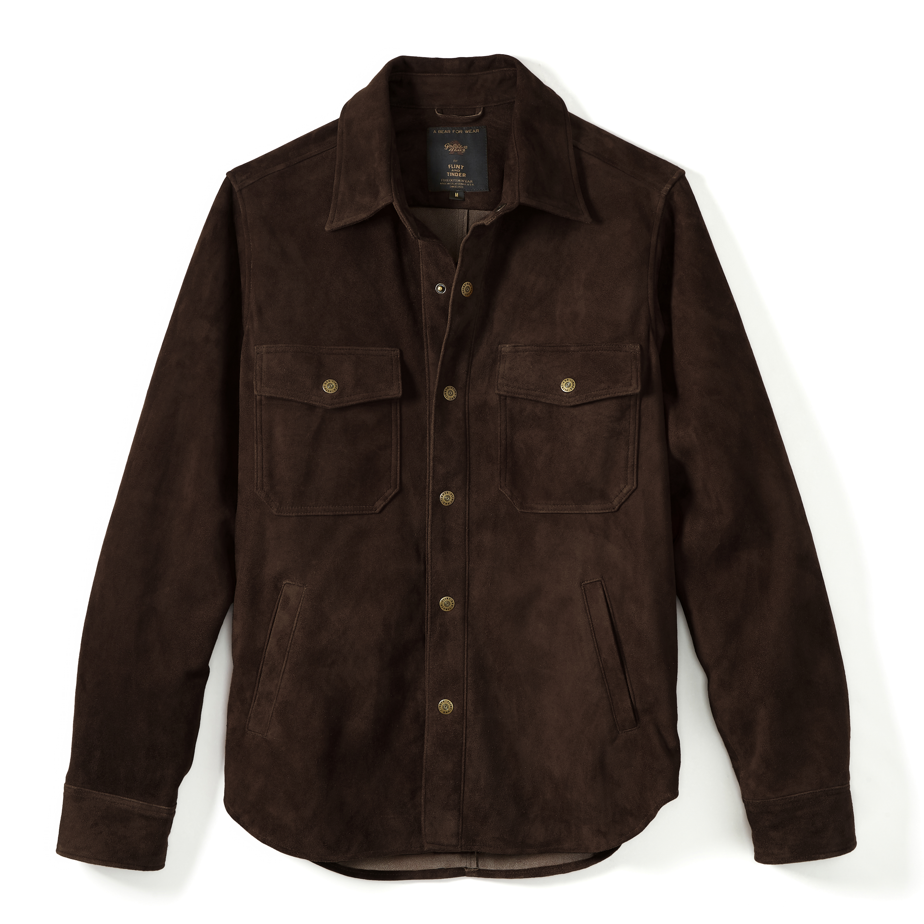 Flint and Tinder Golden Bear Suede Shirt - Dark Brown