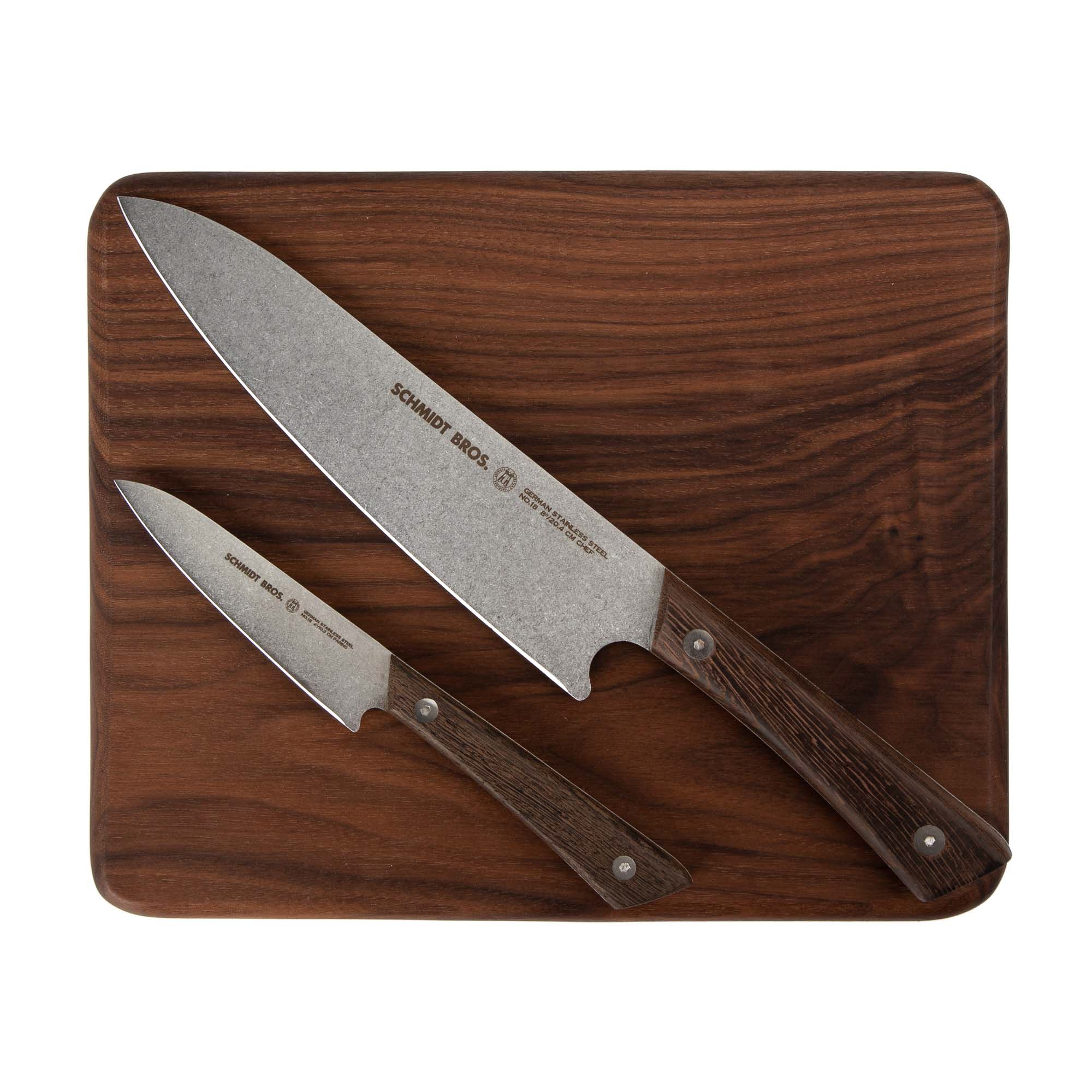 Schmidt Brothers 3 Pc Knife Set with Cutting Board Stone Chef's