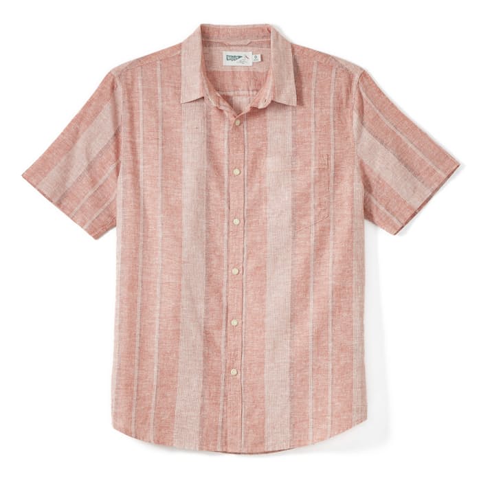Wellen Hemp Cotton SSBD - Salmon Stripe | Short Sleeve Shirts | Huckberry