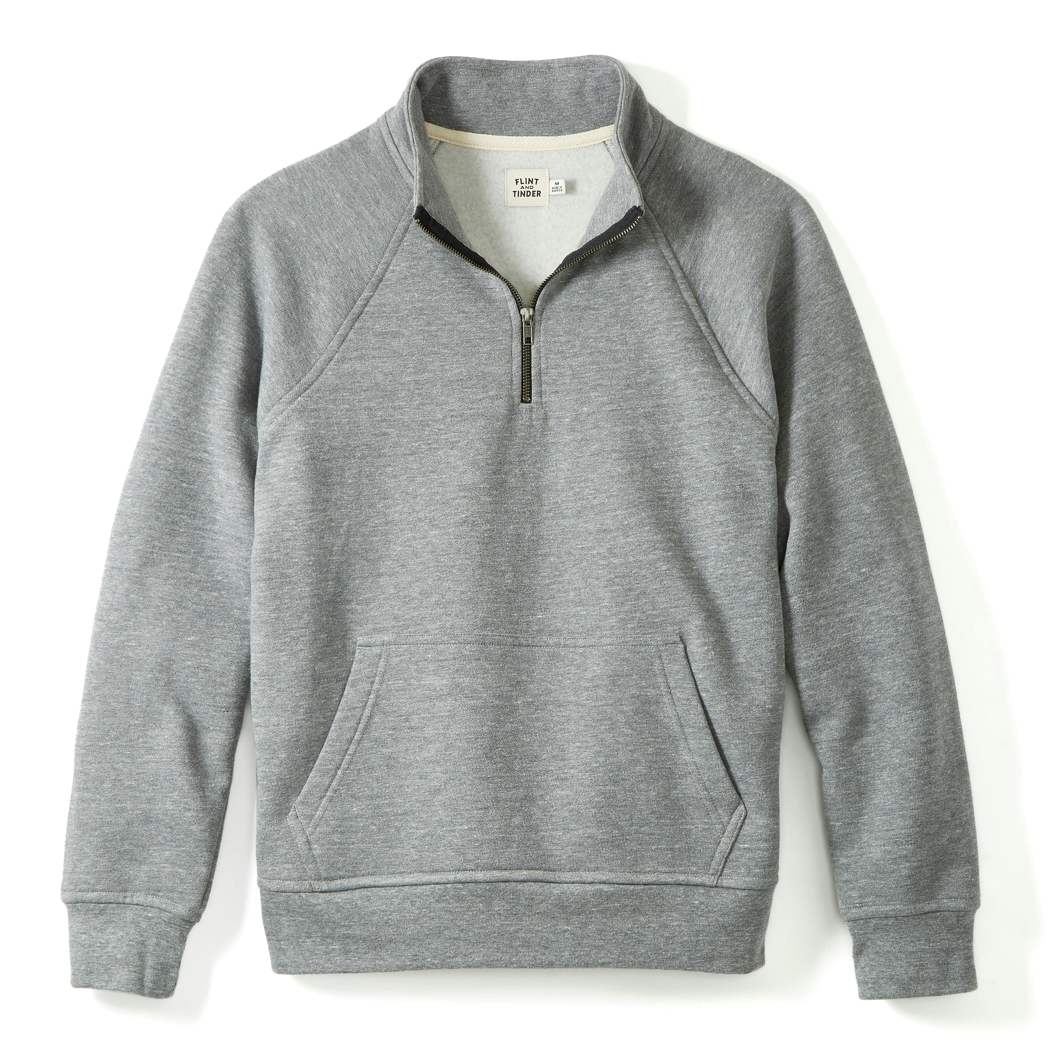 Flint and Tinder 10-Year Quarter Zip Sweatshirt - Medium Heather Grey, Pullover Hoodies