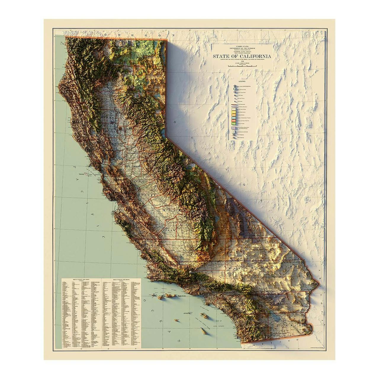 Muir Way 1944 California Relief Map